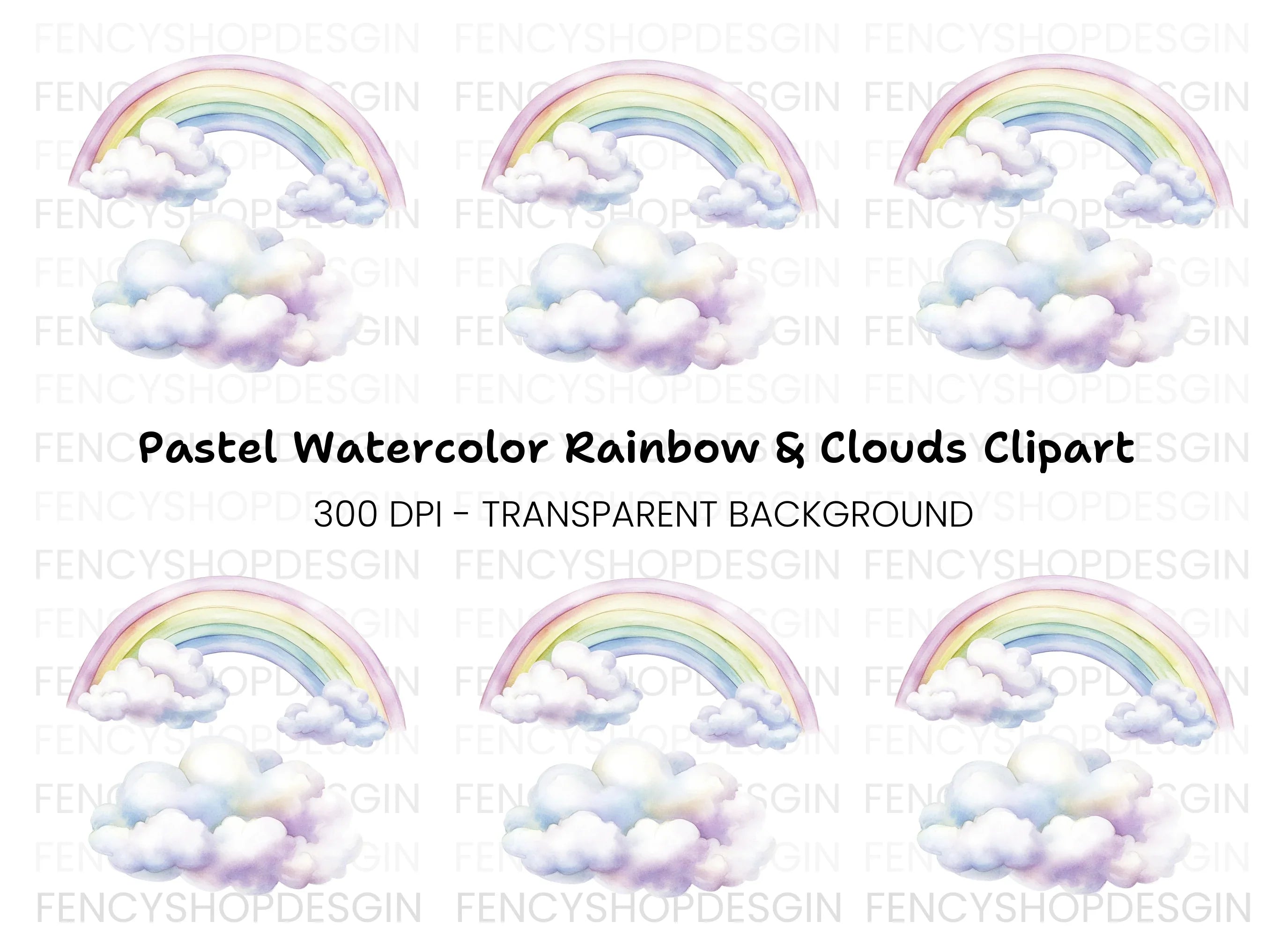 Rainbow and Clouds Clipart Bundle