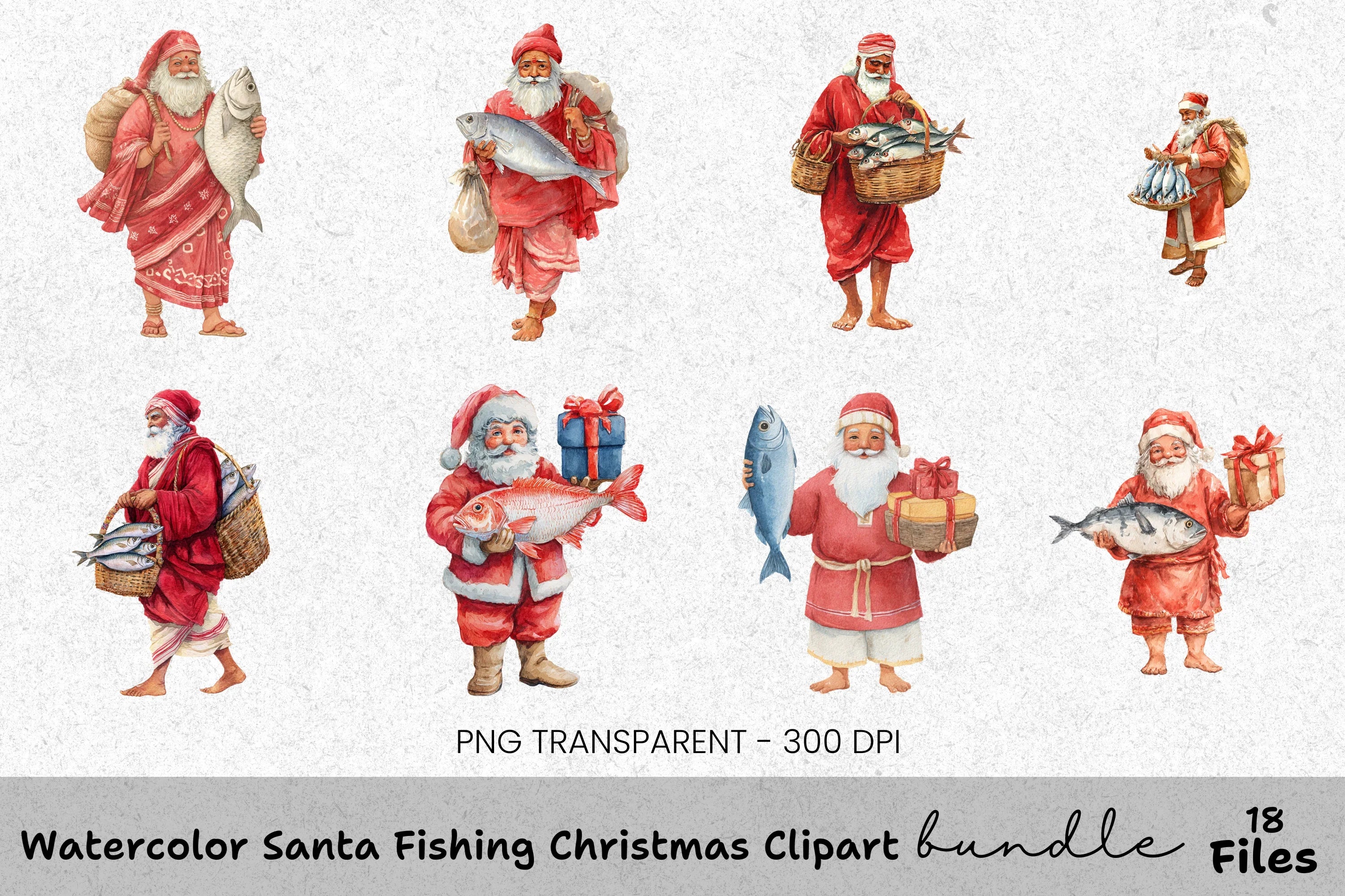 Tropical Santa Claus Clipart Bundle