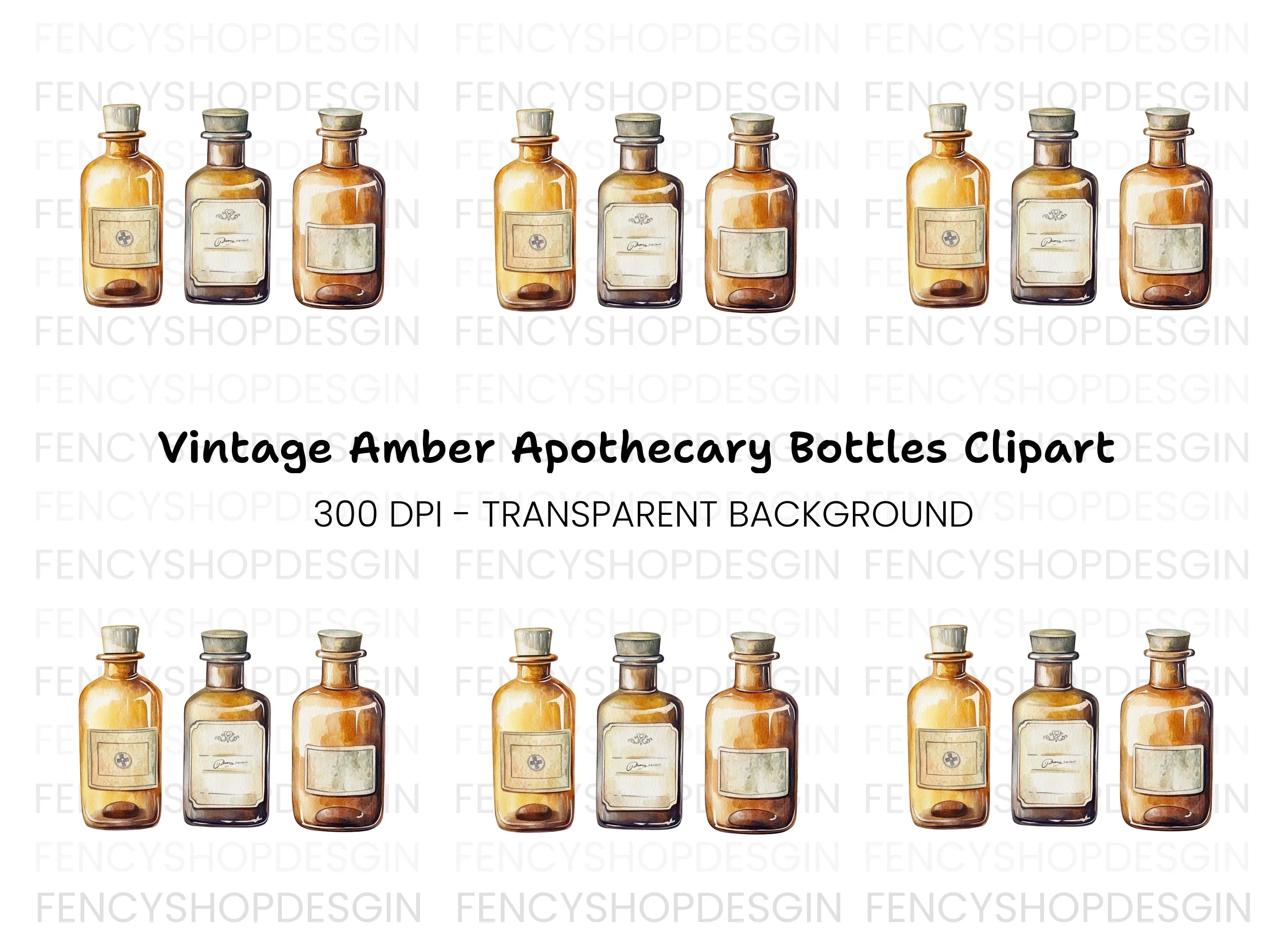 Vintage Brown Potion Bottles Clipart Bundle