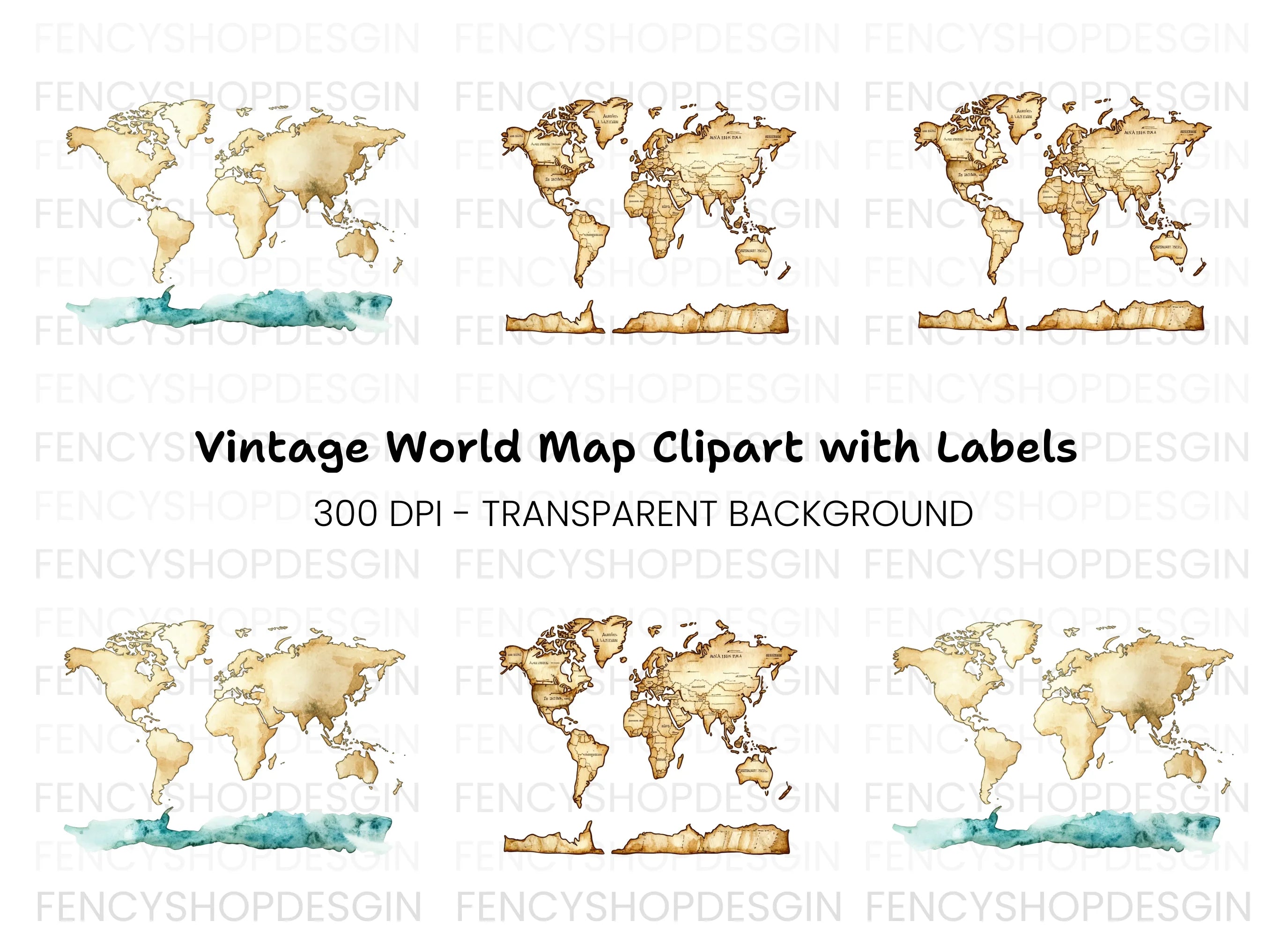 Vintage World Map Antarctica Clipart Bundle
