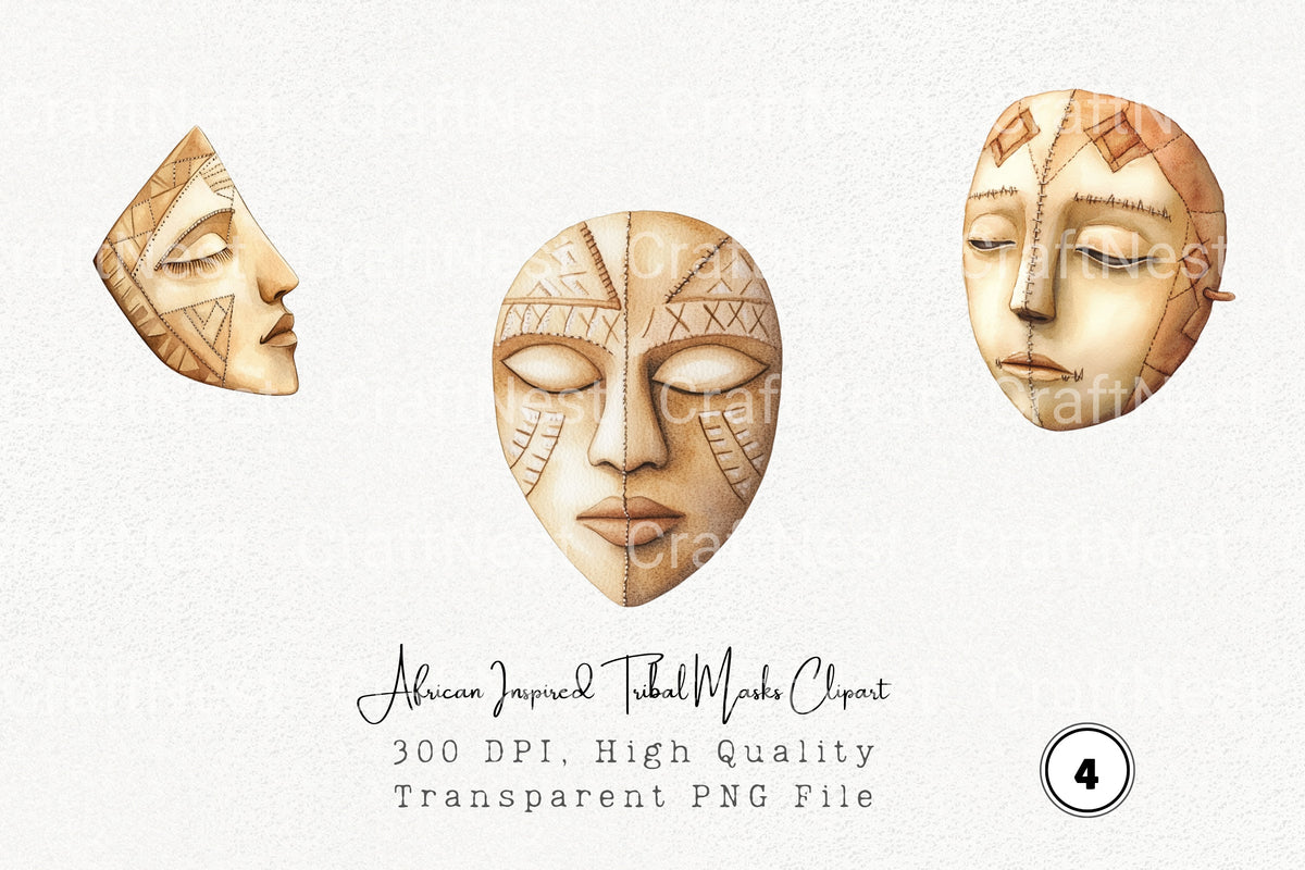 African Inspired Tribal Masks Clipart Bundle