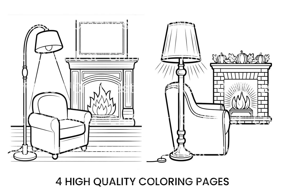 Comforting Fireplace Armchair Coloring Books