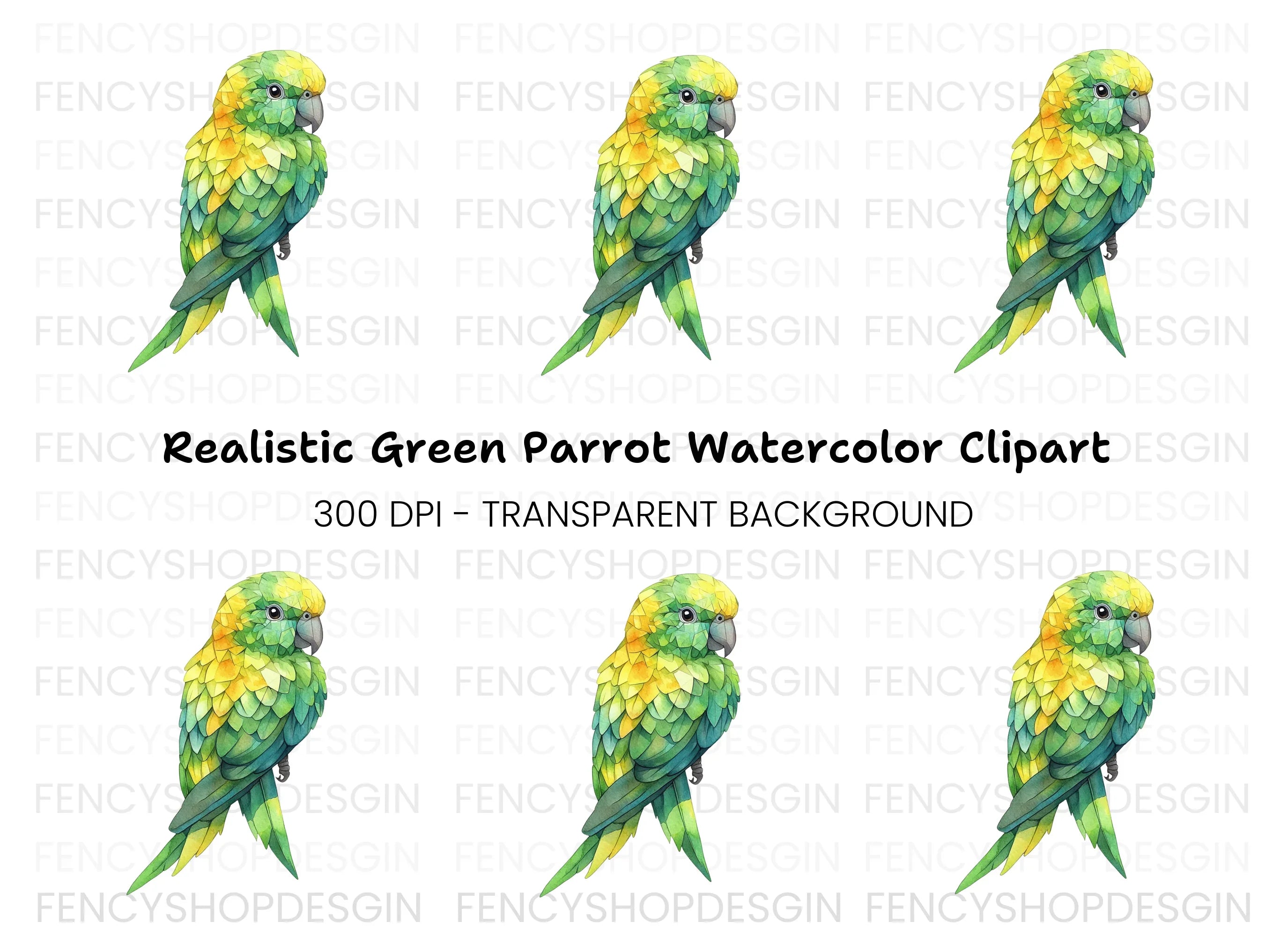 Green and Yellow Parrot Clipart Bundle