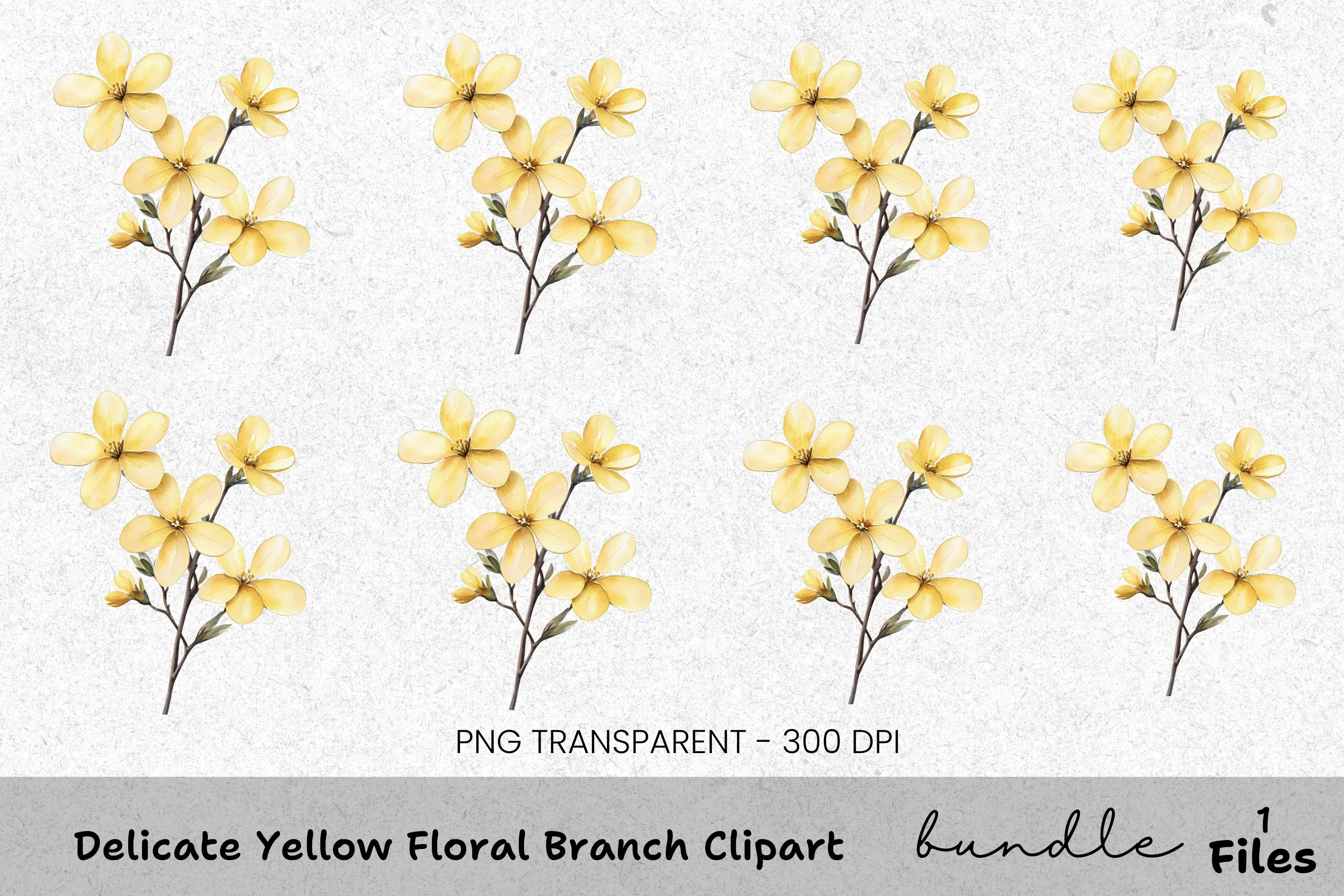 Delicate Yellow Floral Branch Clipart Bundle
