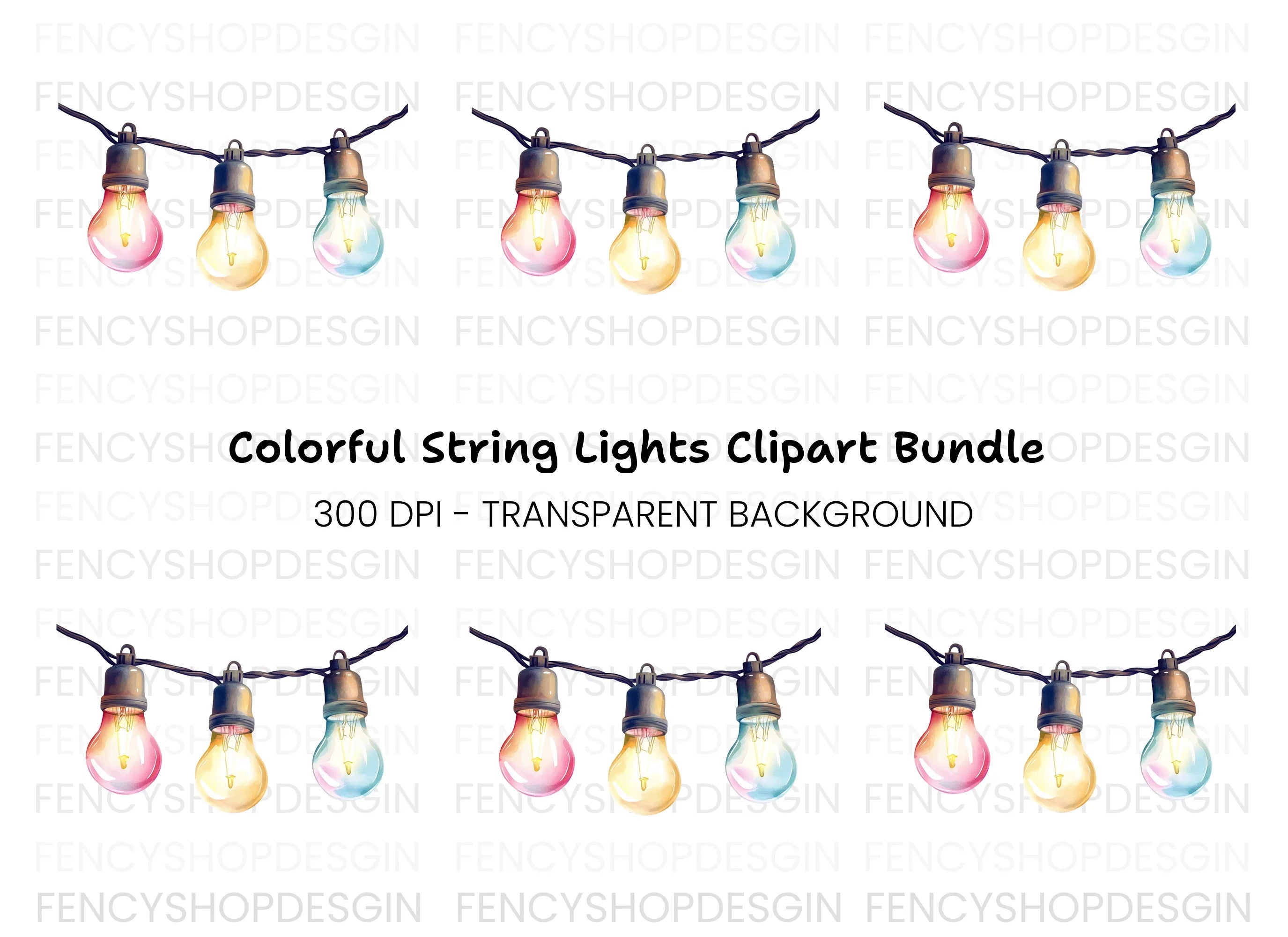 Colorful String Lights Clipart Bundle