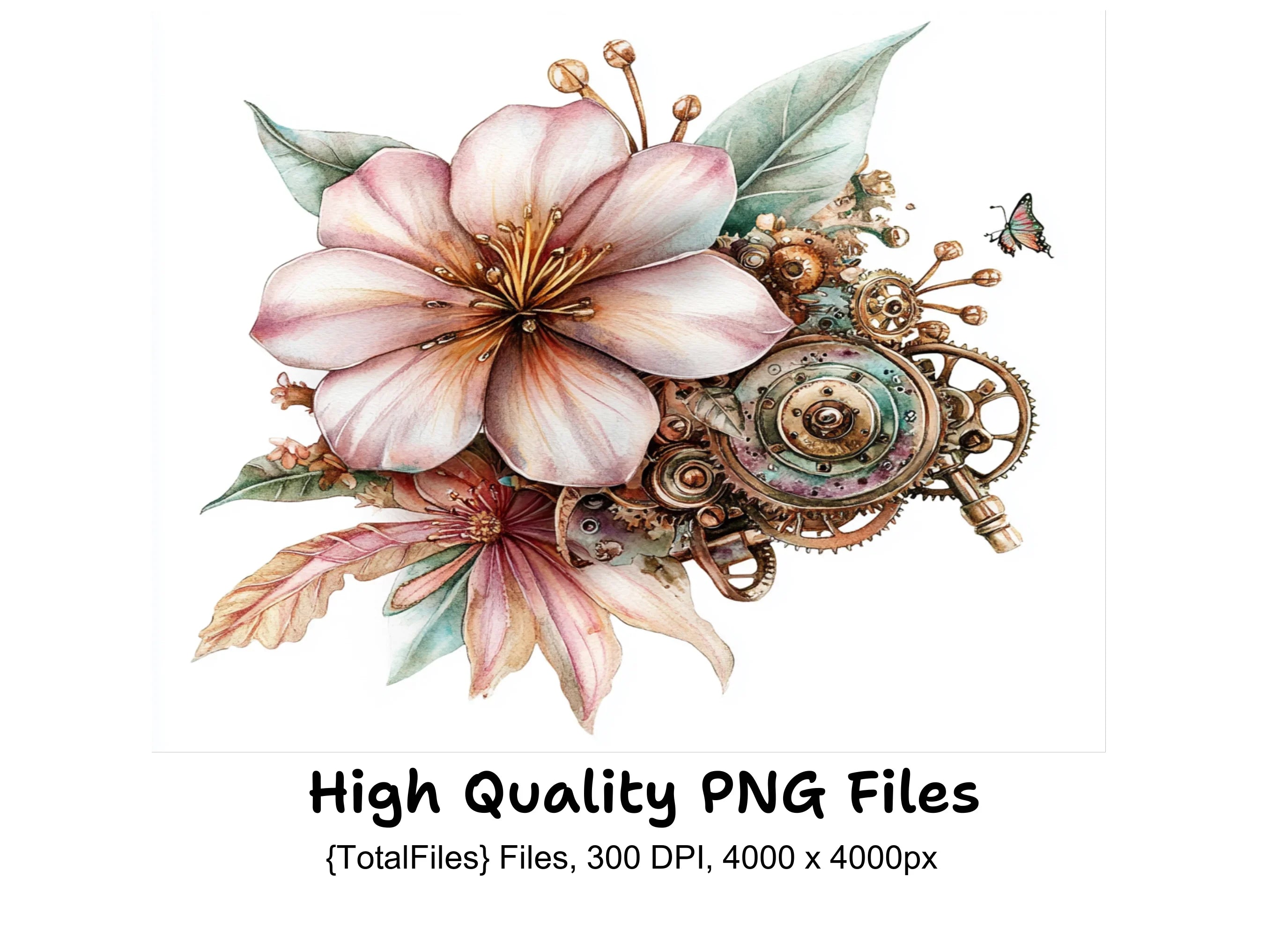 Steampunk Floral Clipart Bundle