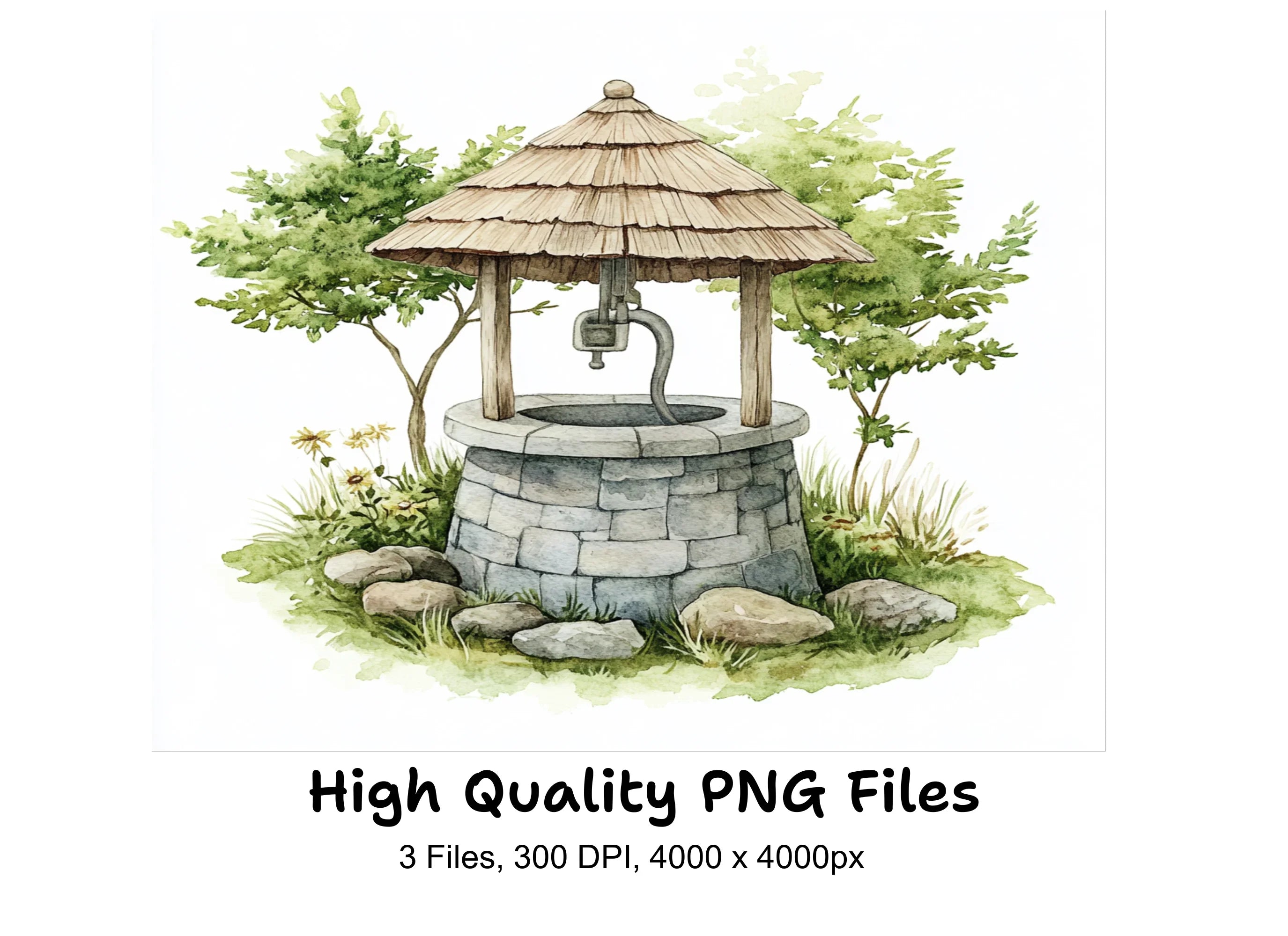 Rustic Wishing Well Clipart Bundle