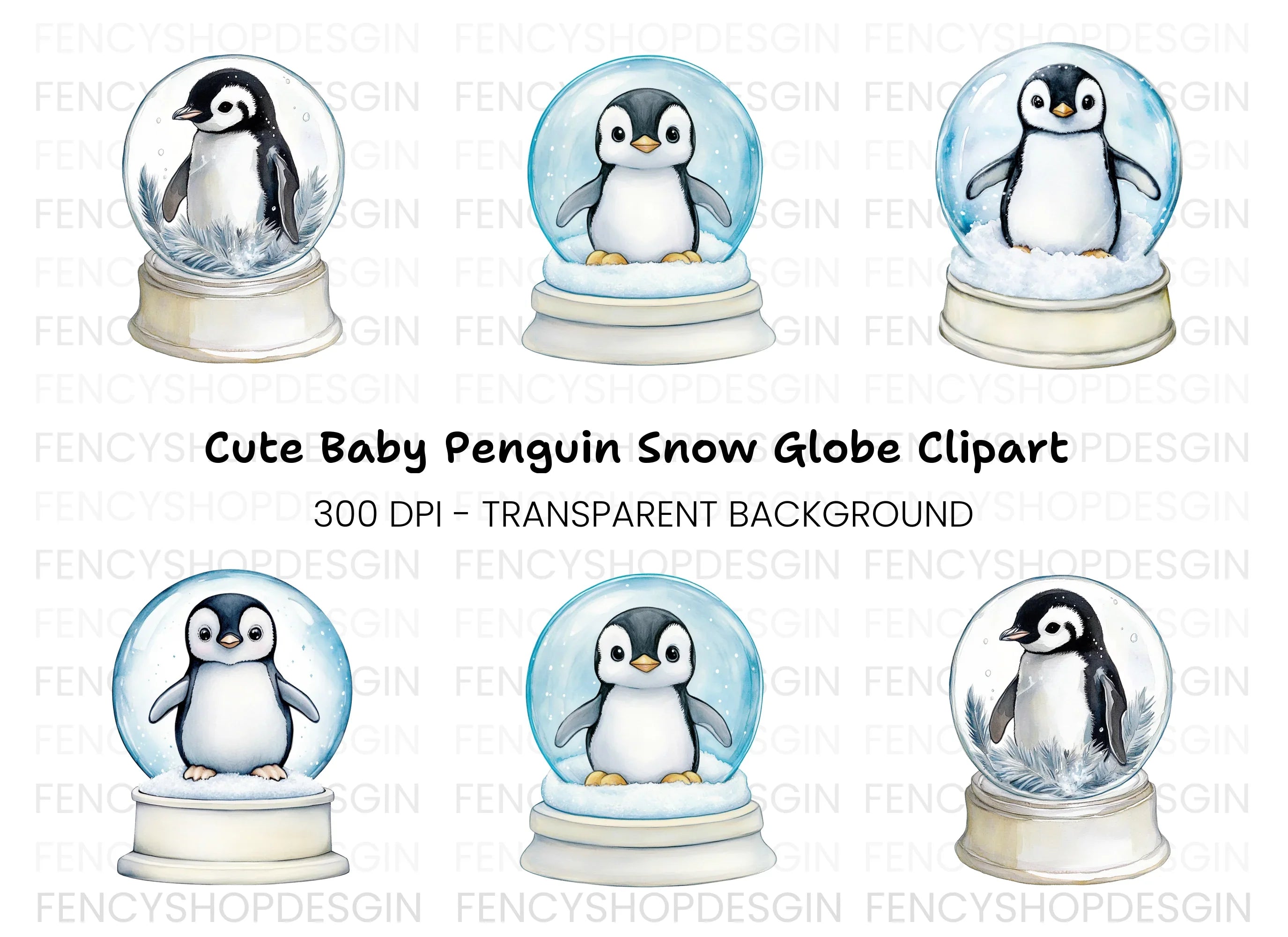Cute Penguin Snow Globe Clipart Bundle