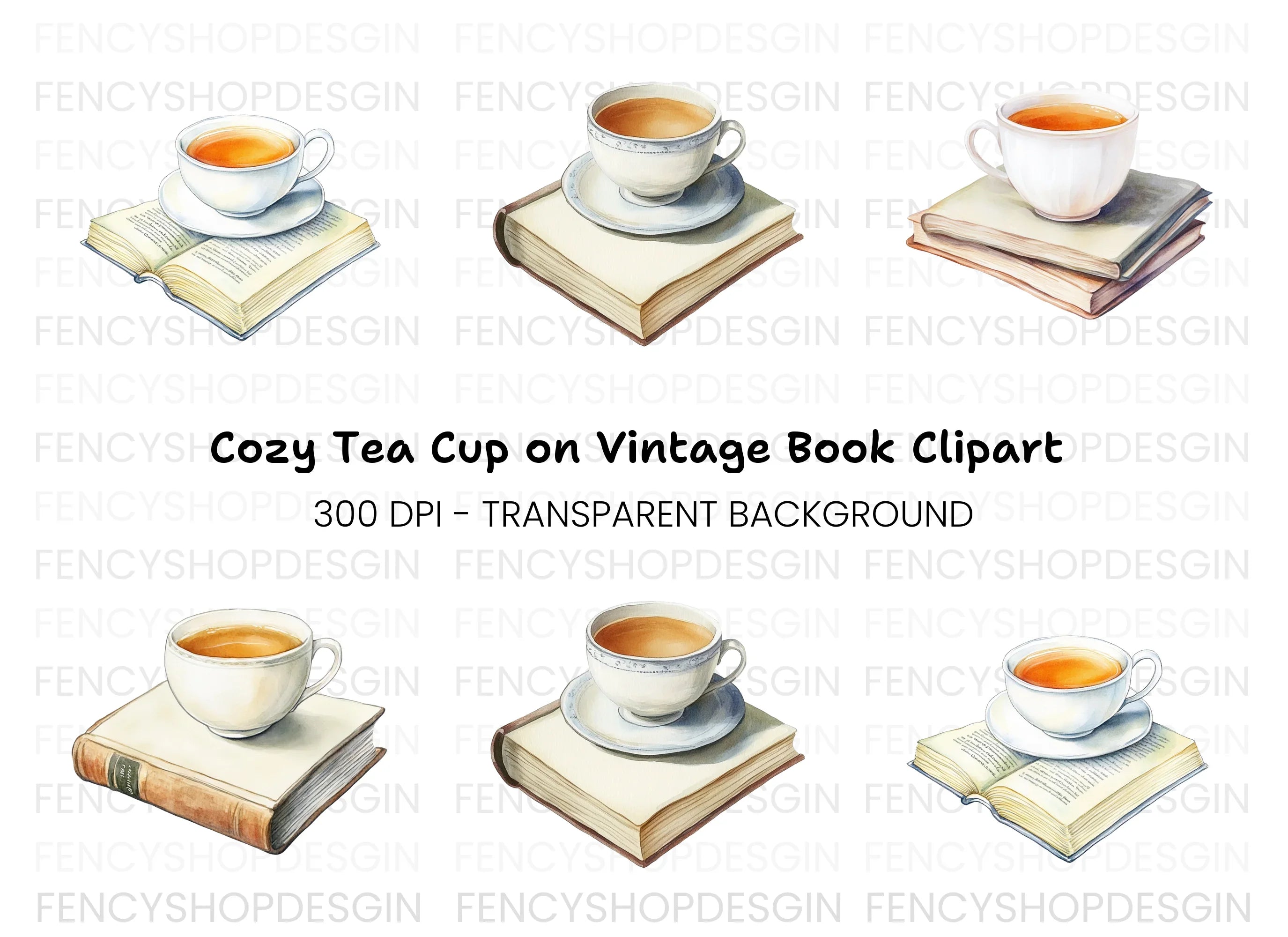 Tea Cups and Books Clipart Bundle