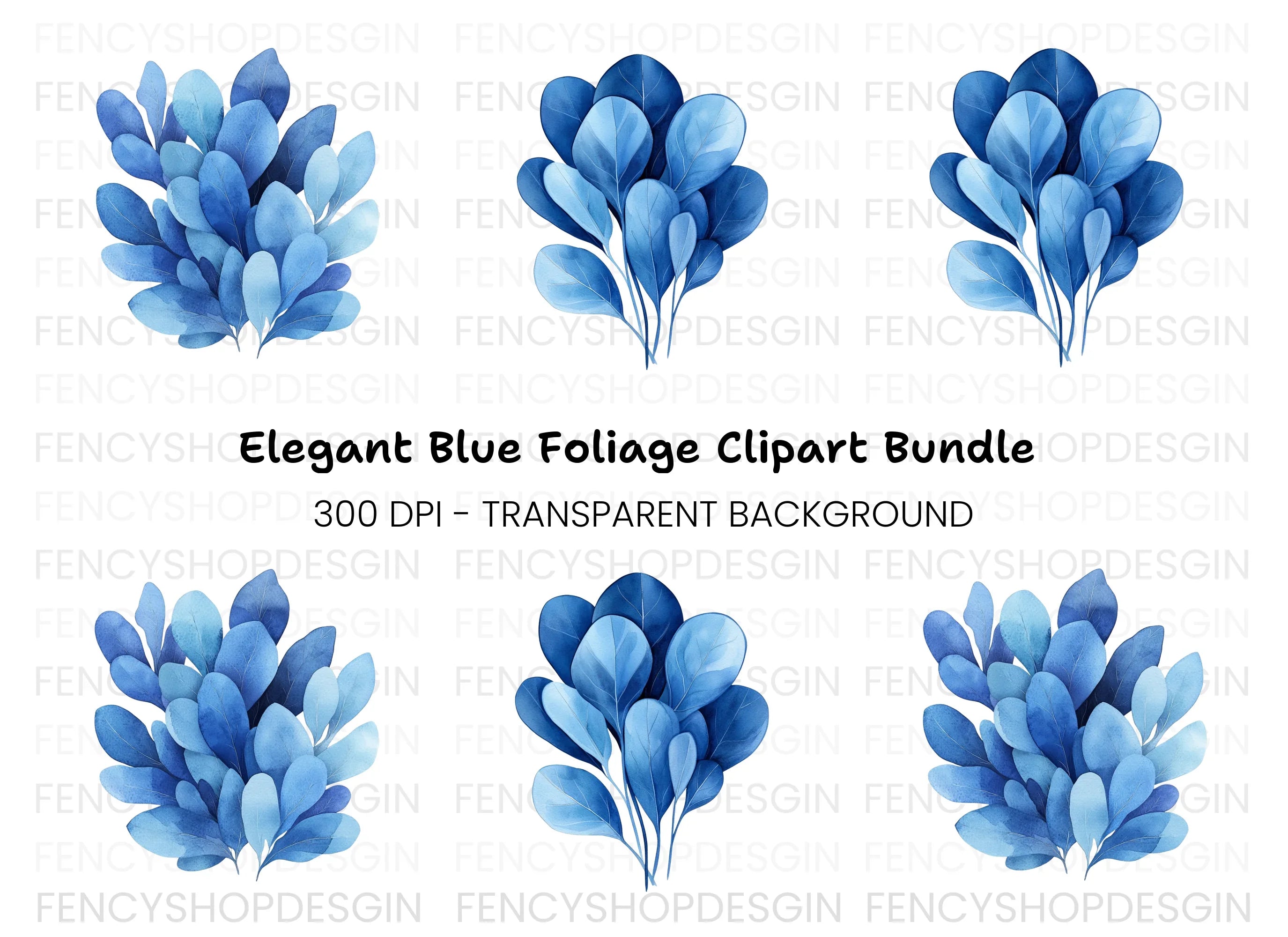 Blue Leaves Clipart Bundle