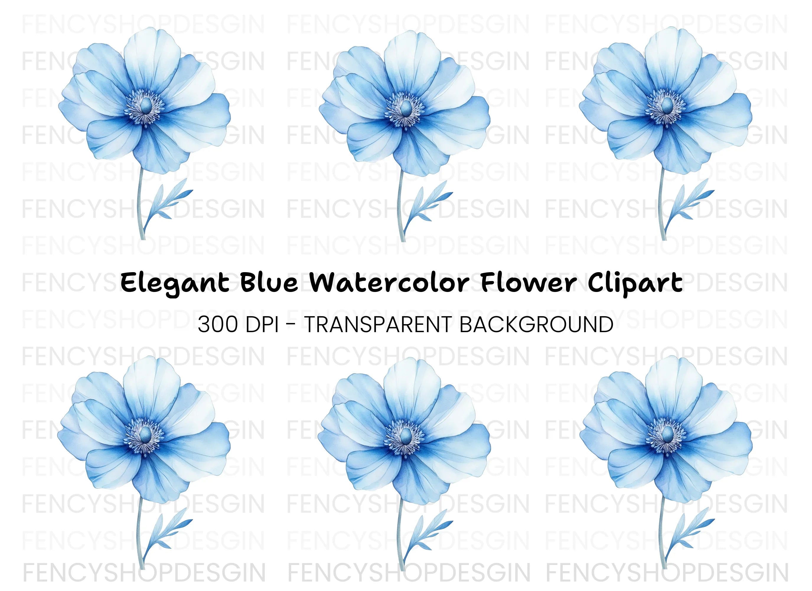 Blue Anemone Flower Clipart Bundle