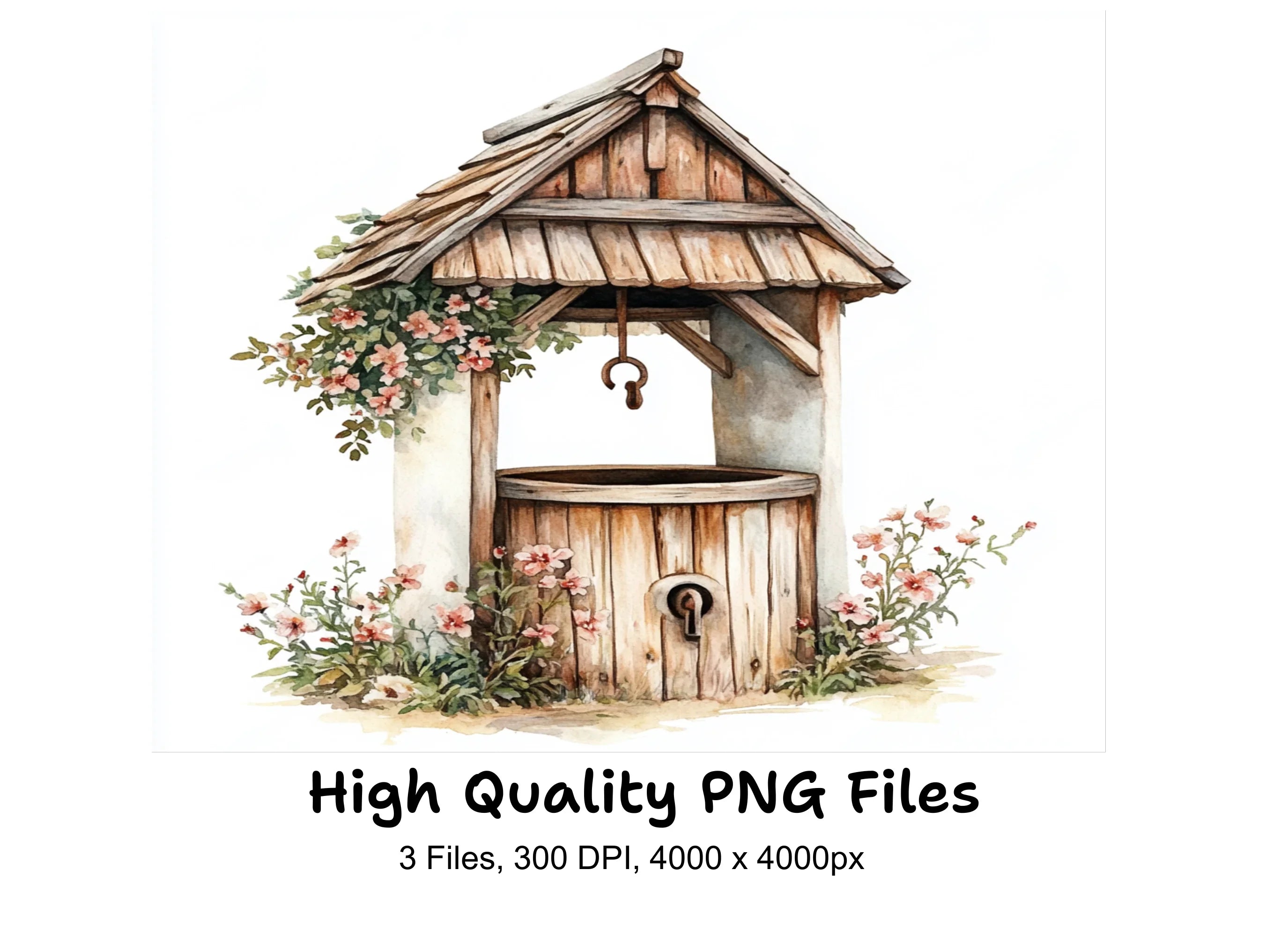 Rustic Wishing Well Clipart Bundle