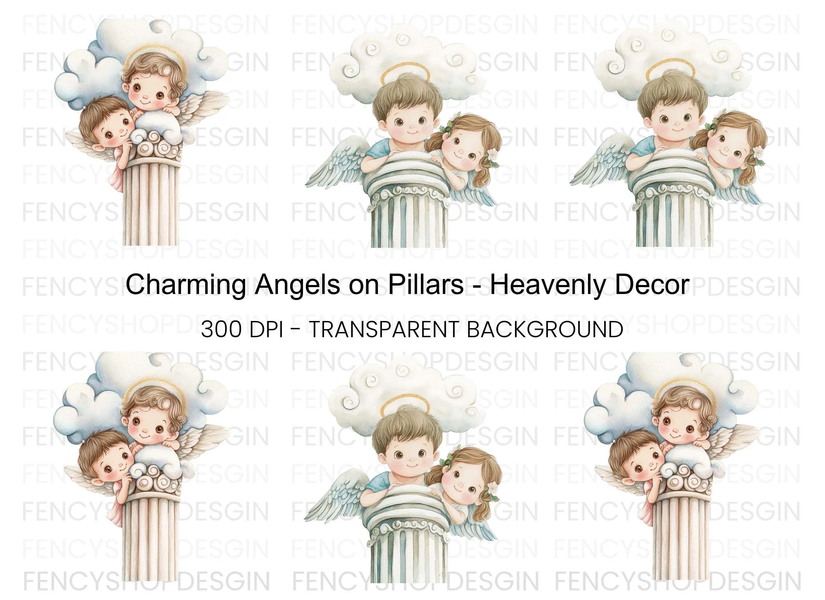 Angels on Pillars Clipart Bundle