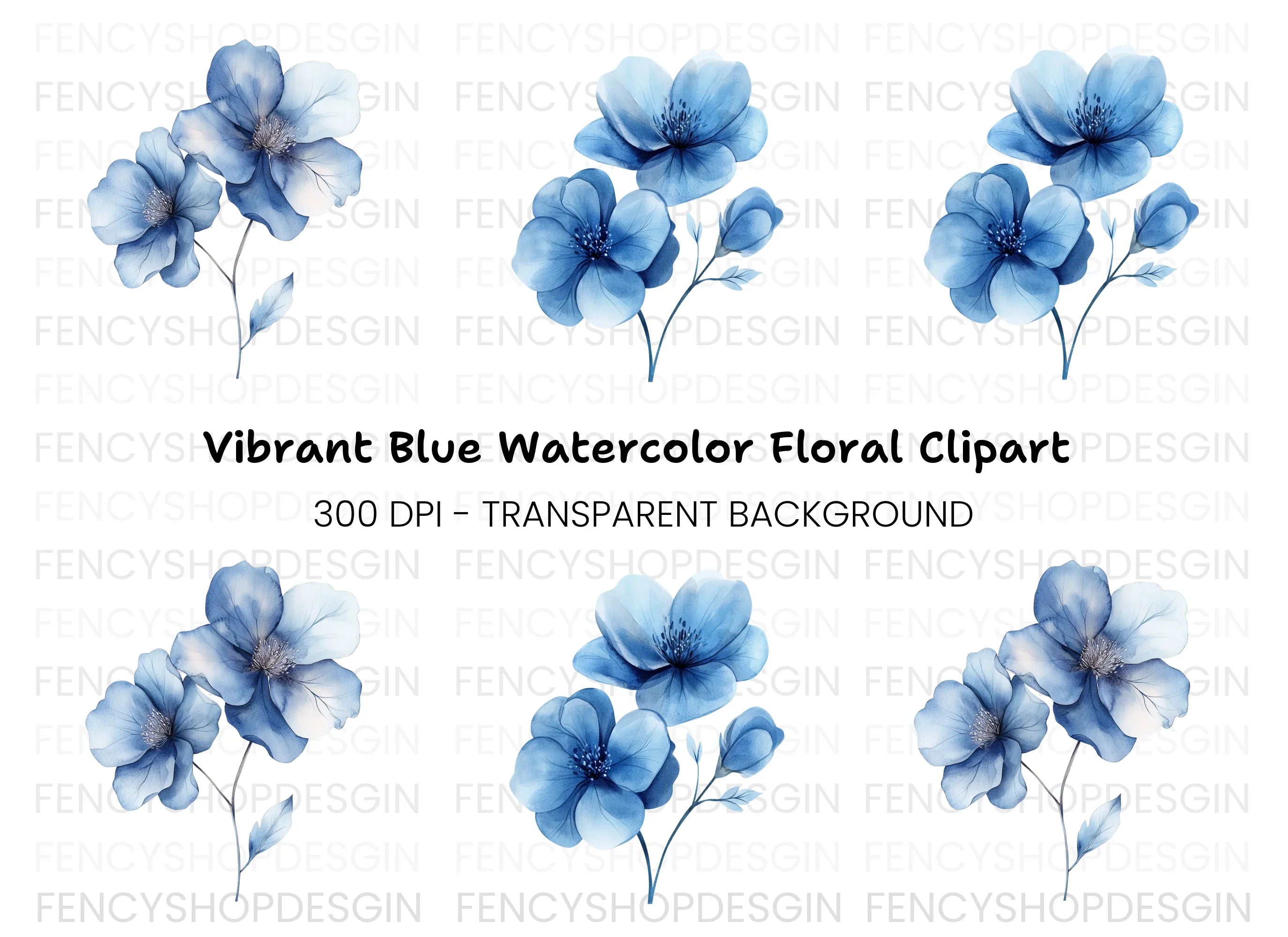 Elegant Blue Floral Clipart Bundle