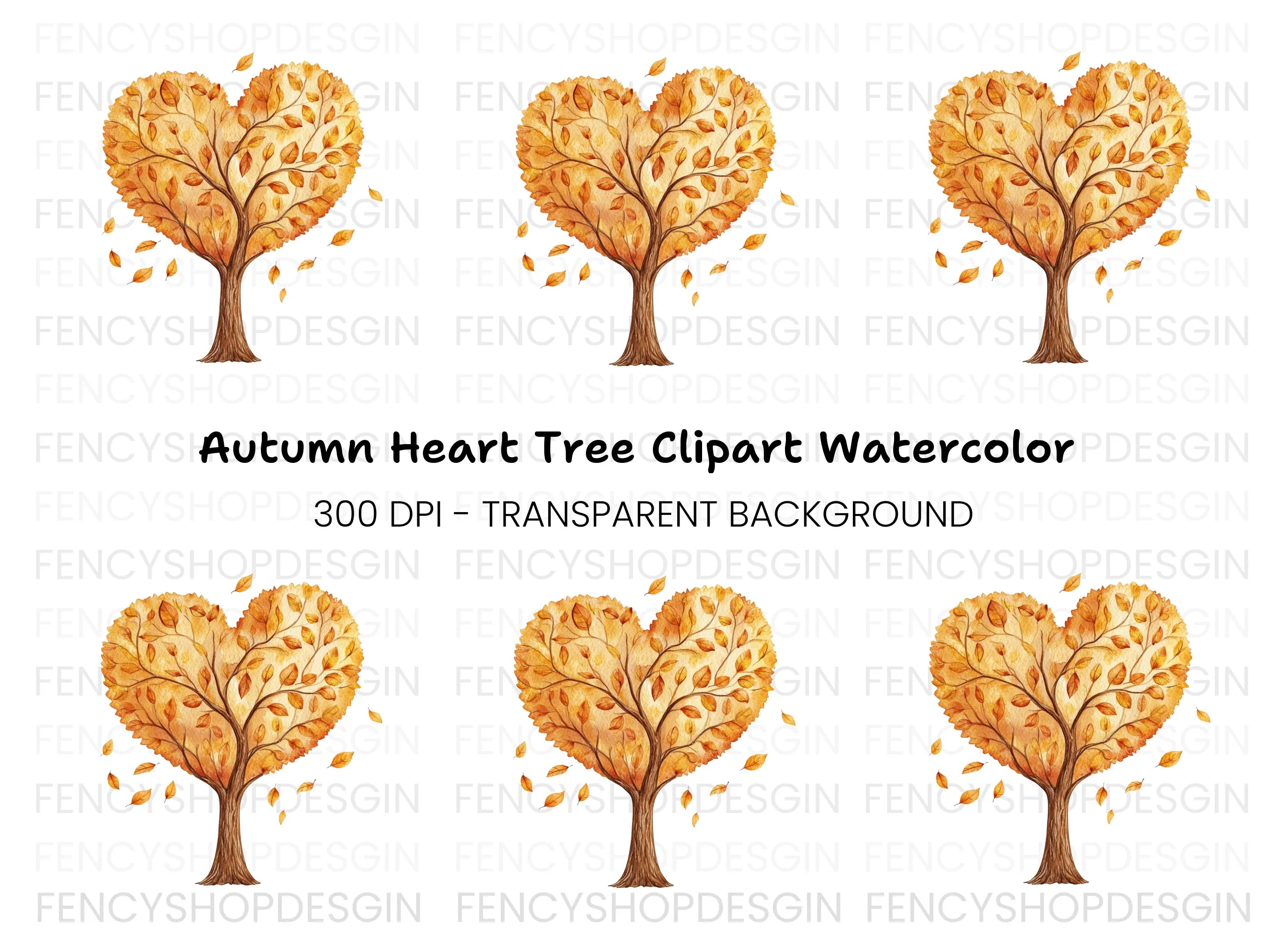 Autumn Heart Tree Clipart Bundle