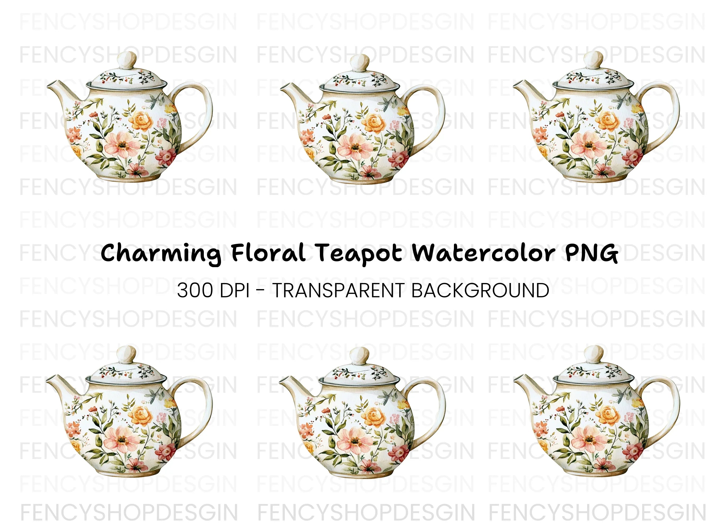 Floral Teapot Clipart Bundle