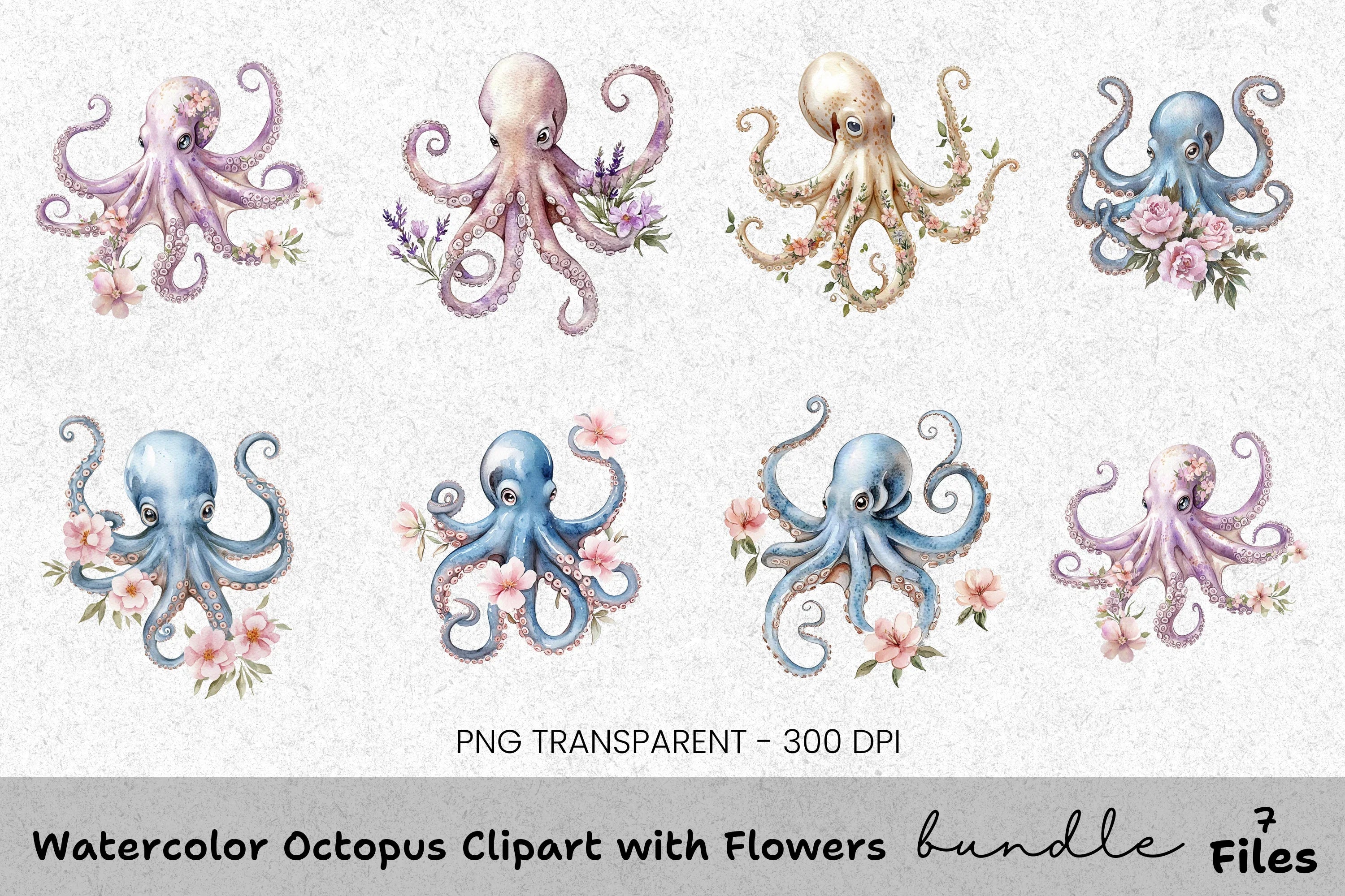 Octopus with Flowers Clipart Bundle