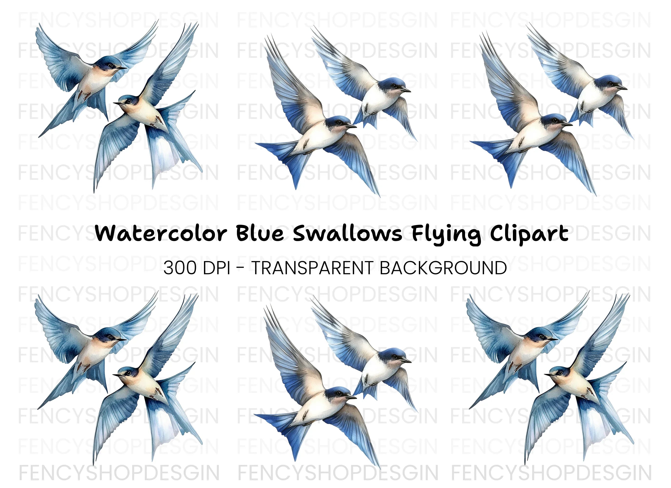 Graceful Blue Swallows Clipart Bundle