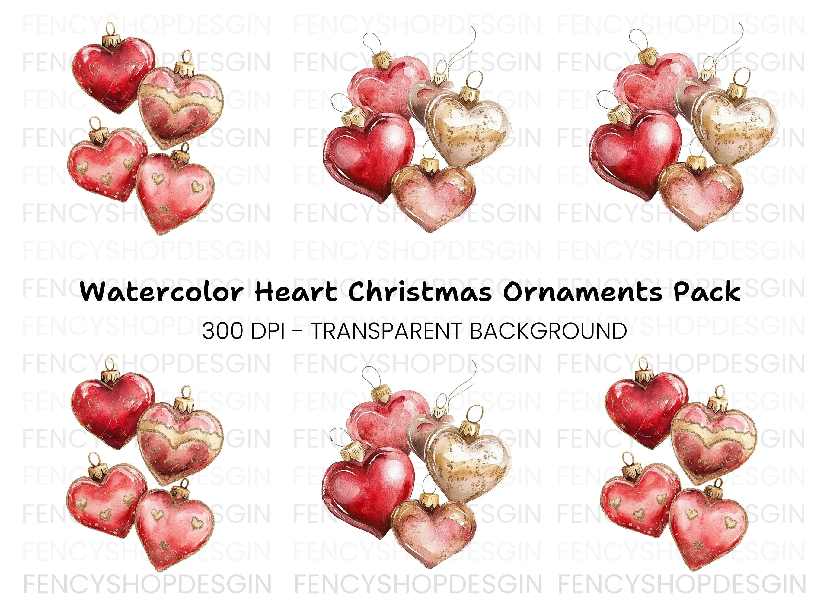 Assorted Heart Ornaments Clipart Bundle