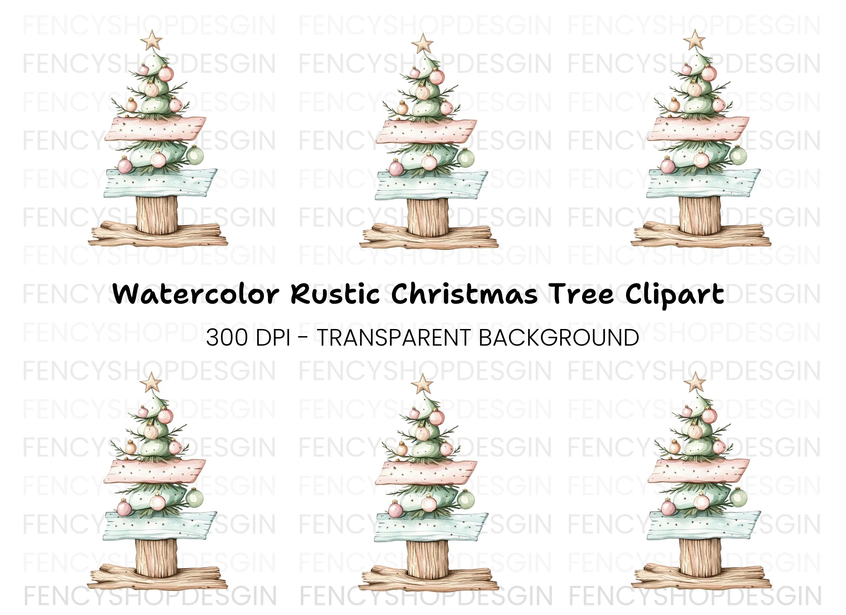 Pastel Christmas Tree Ornaments Clipart Bundle