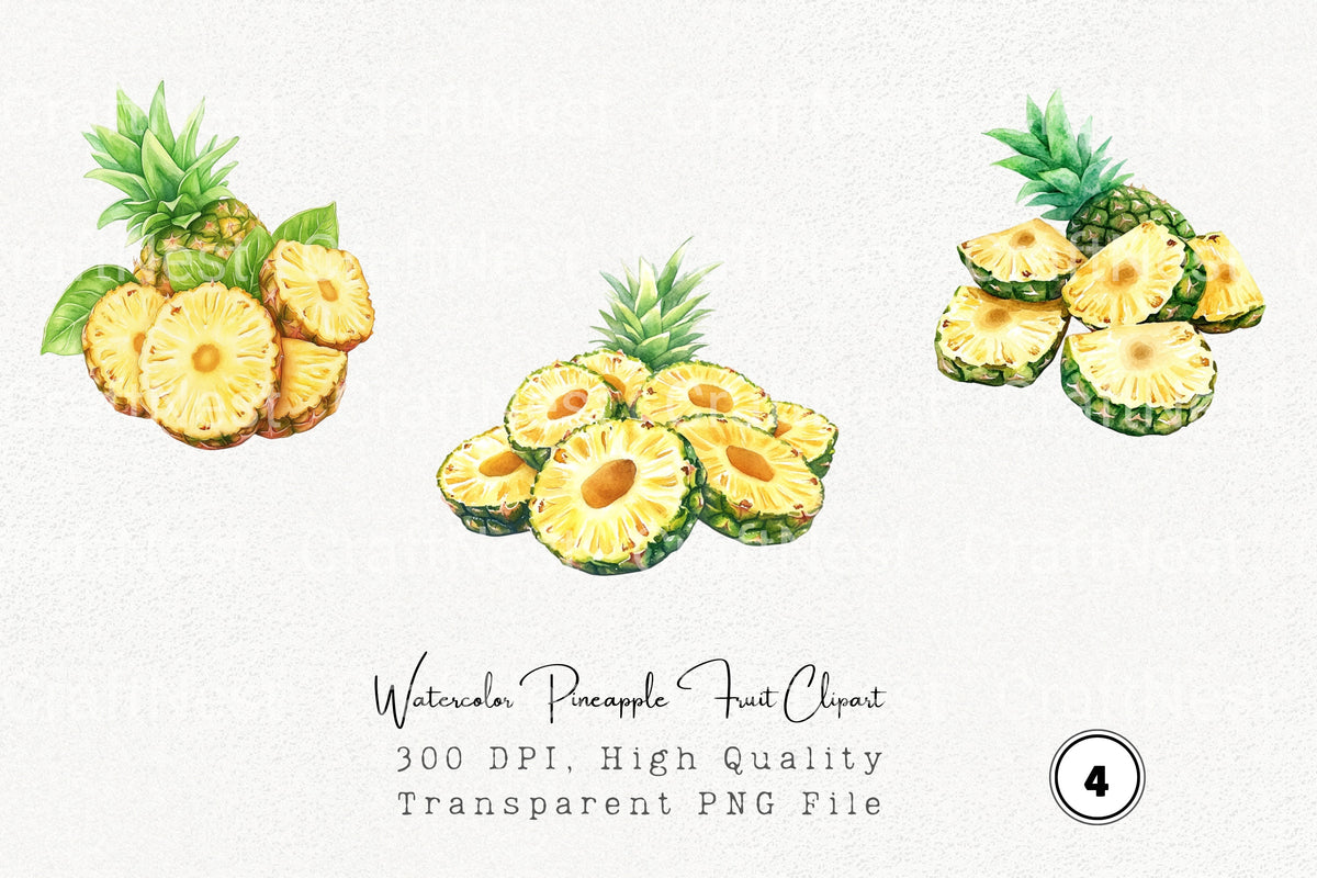 Hanging Golden Pineapple Fruit Clipart Bundle