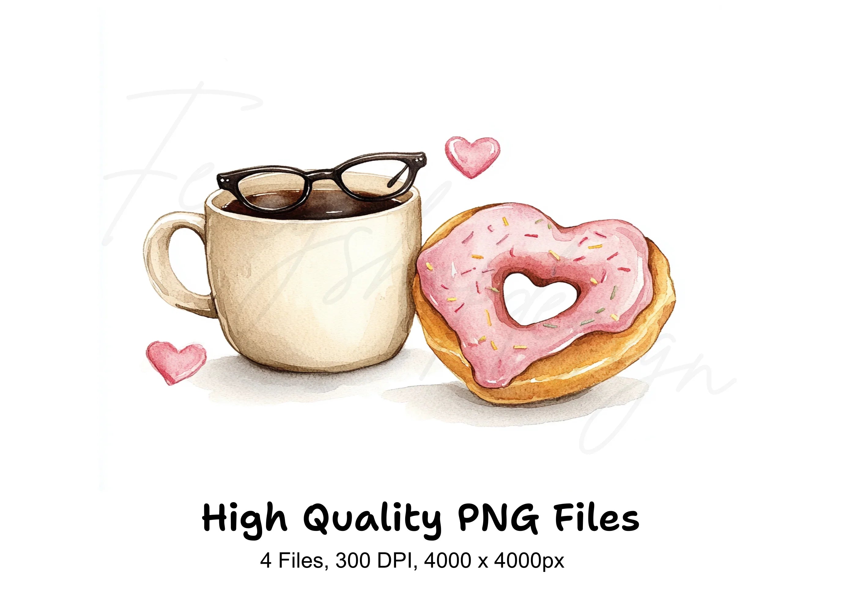 Heart Donut and Coffee Clipart Bundle