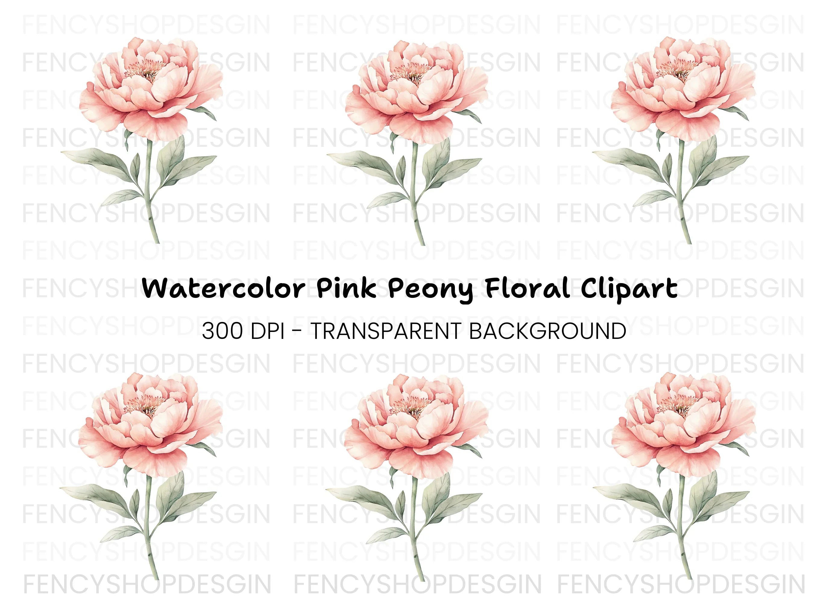 Elegant Pink Peony Clipart Bundle