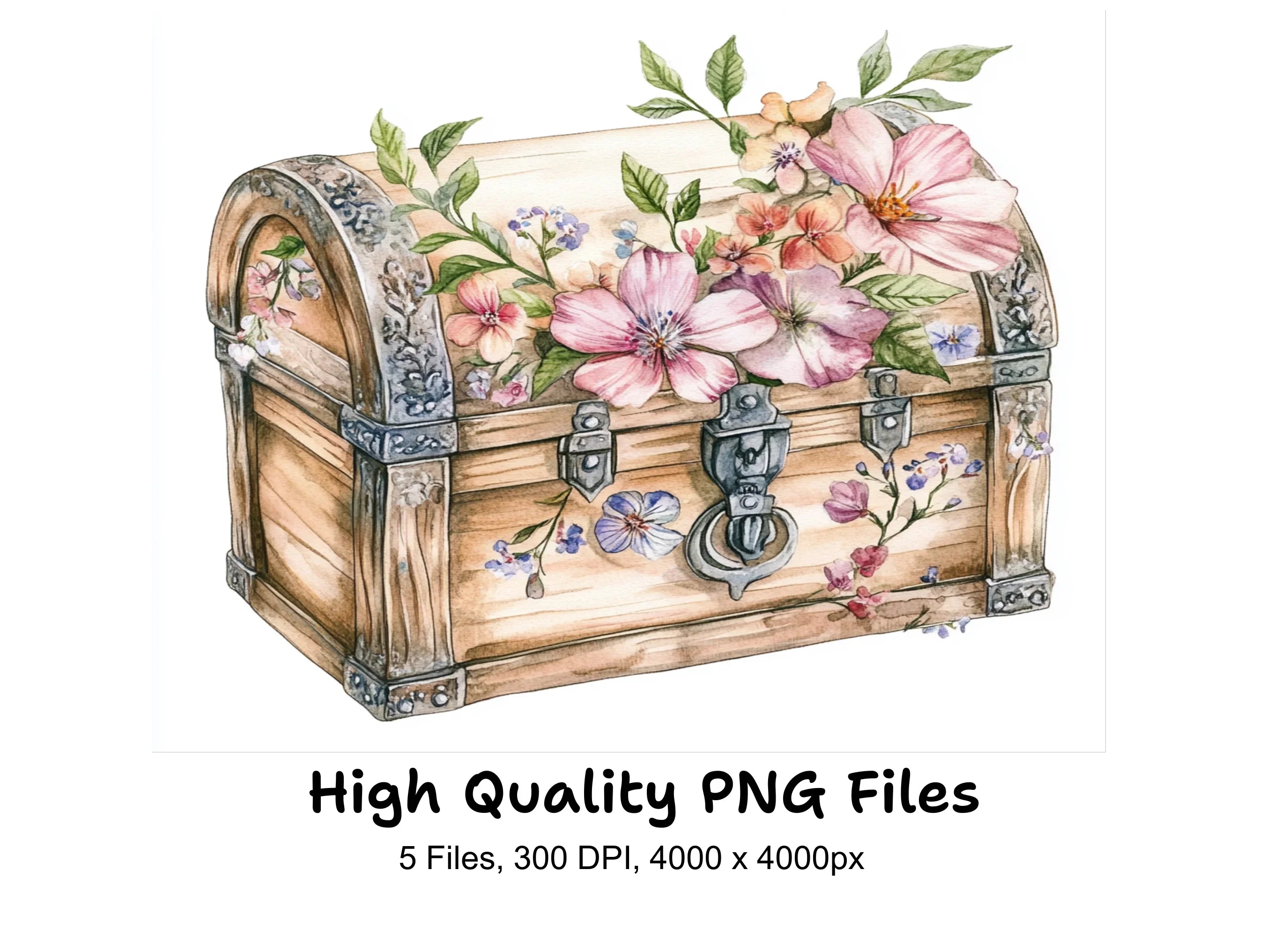 Floral Treasure Chest Clipart Bundle