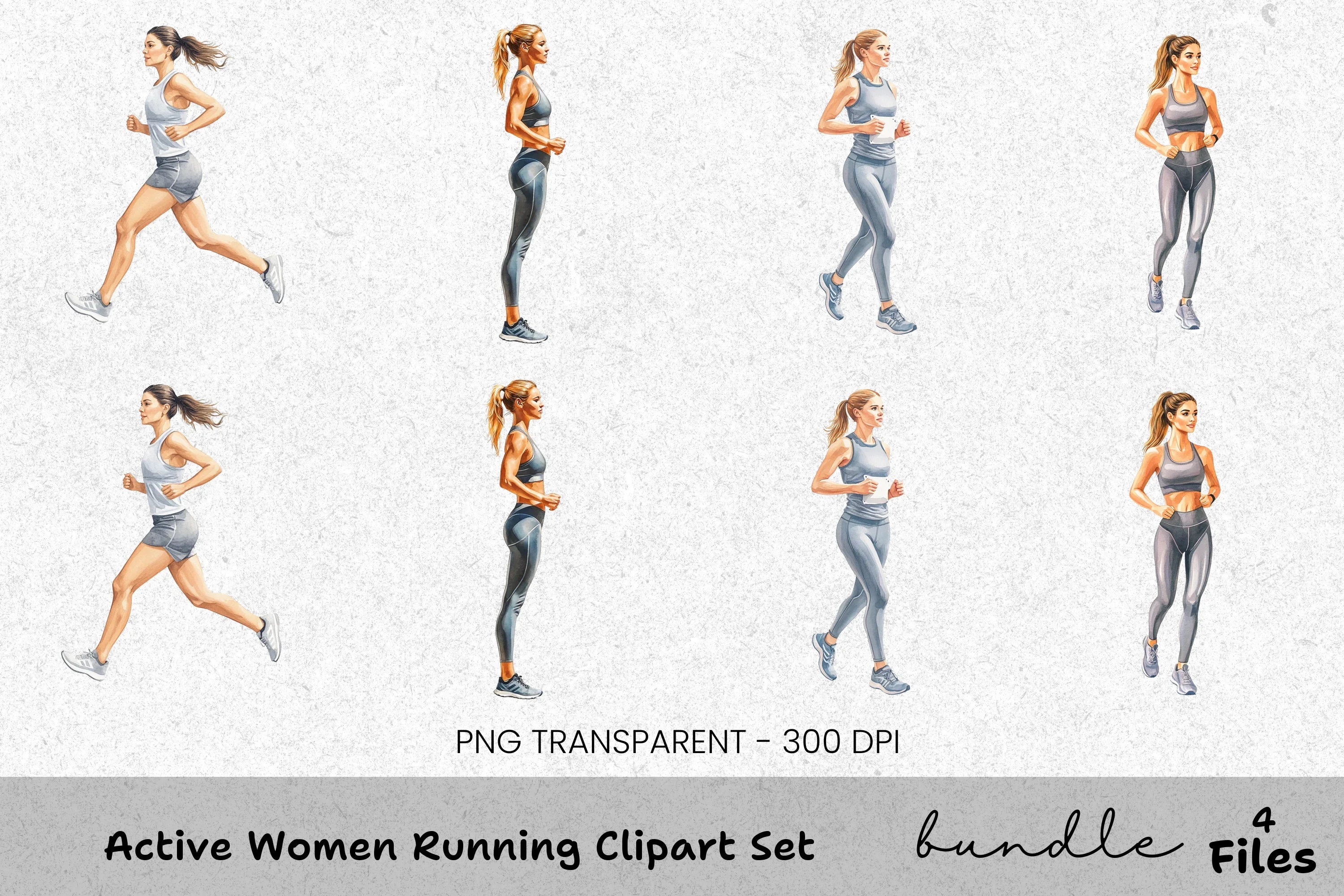 Active Women Running Clipart Bundle