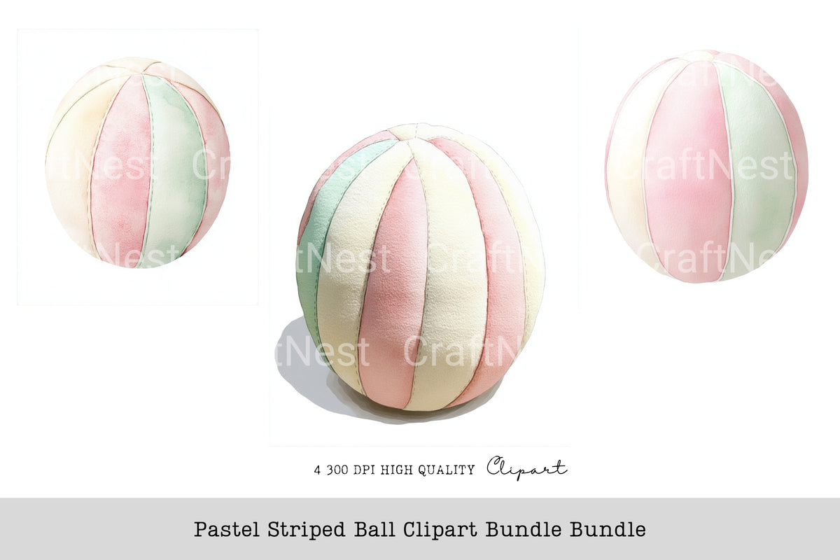 Pastel Striped Ball Clipart Bundle