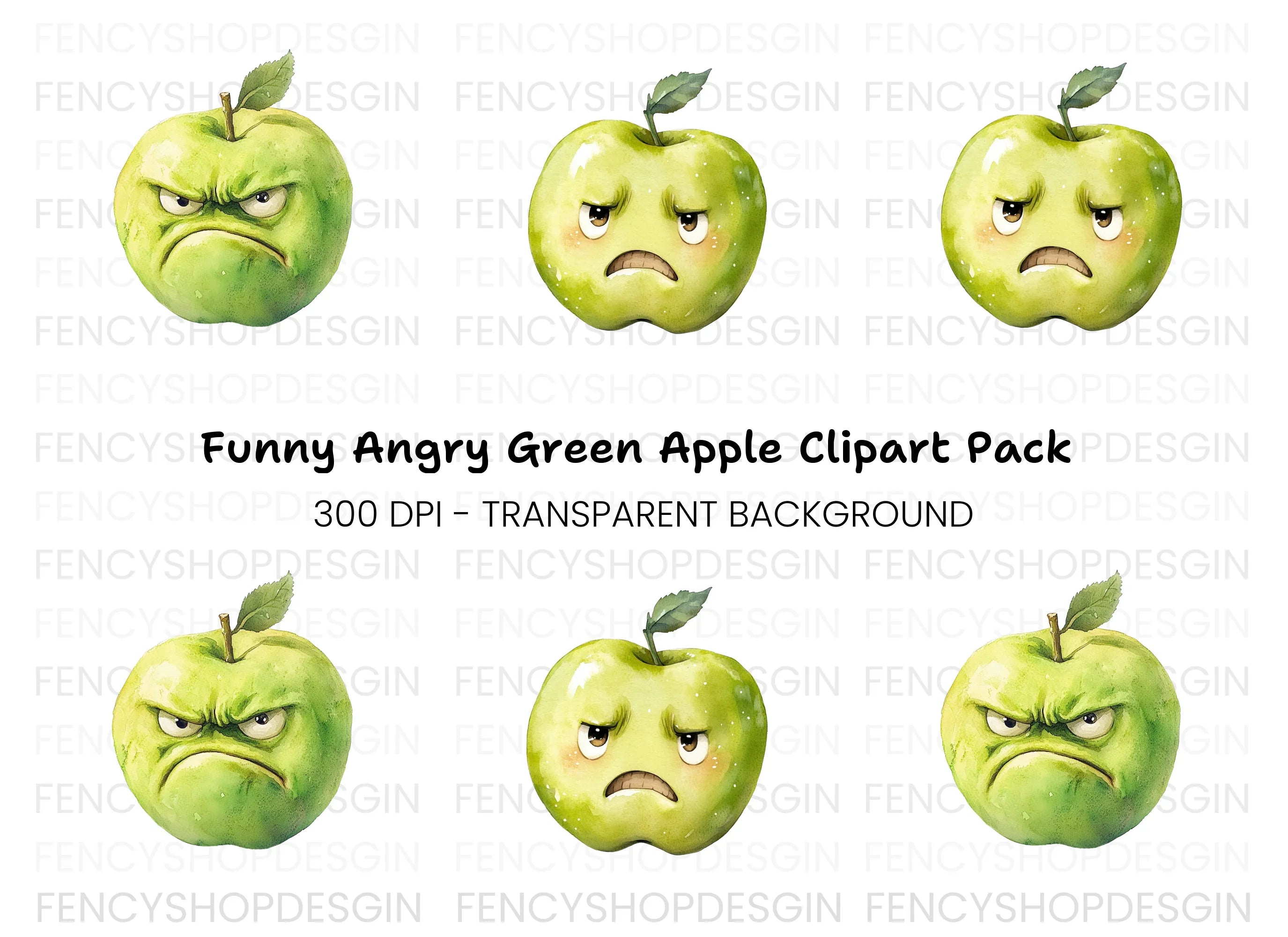 Grumpy Green Apple Clipart Bundle