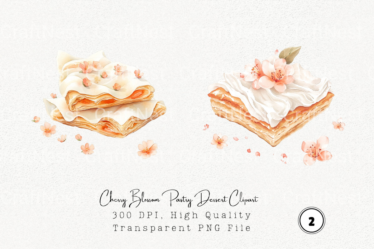 Cherry Blossom Pastry Dessert Clipart Bundle