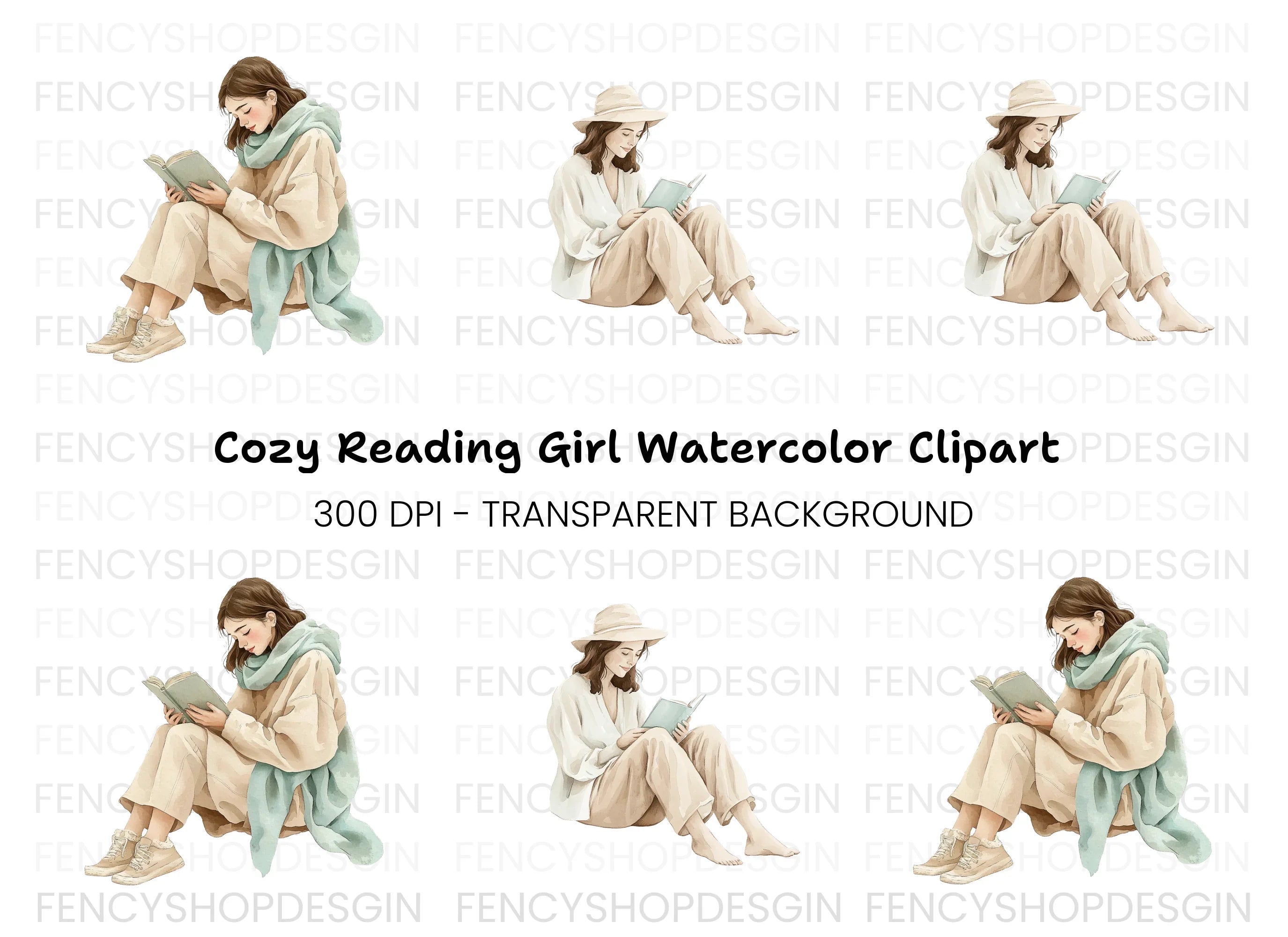 Women Reading Books Clipart Bundle
