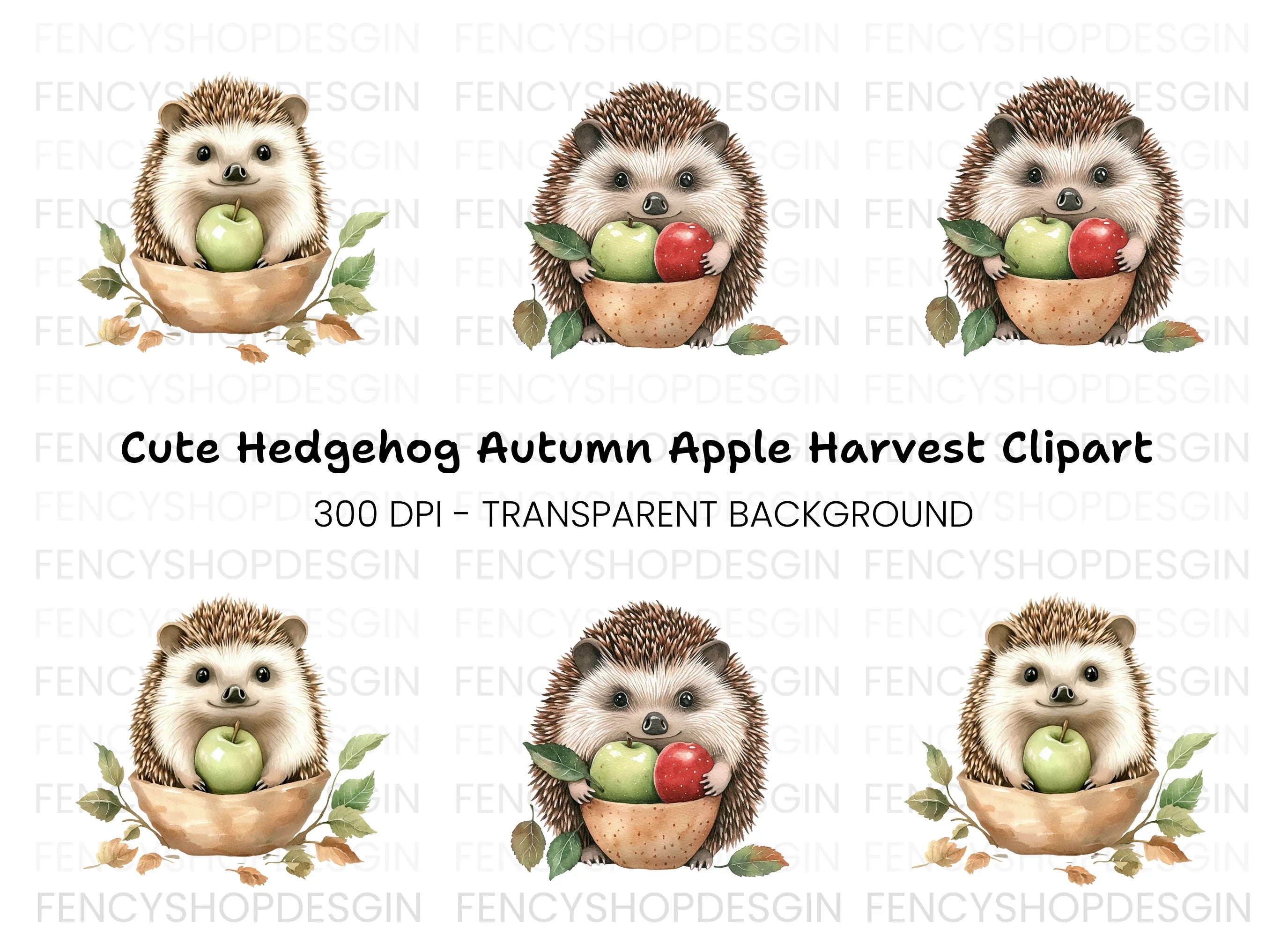 Cute Hedgehog with Apples Clipart Bundle