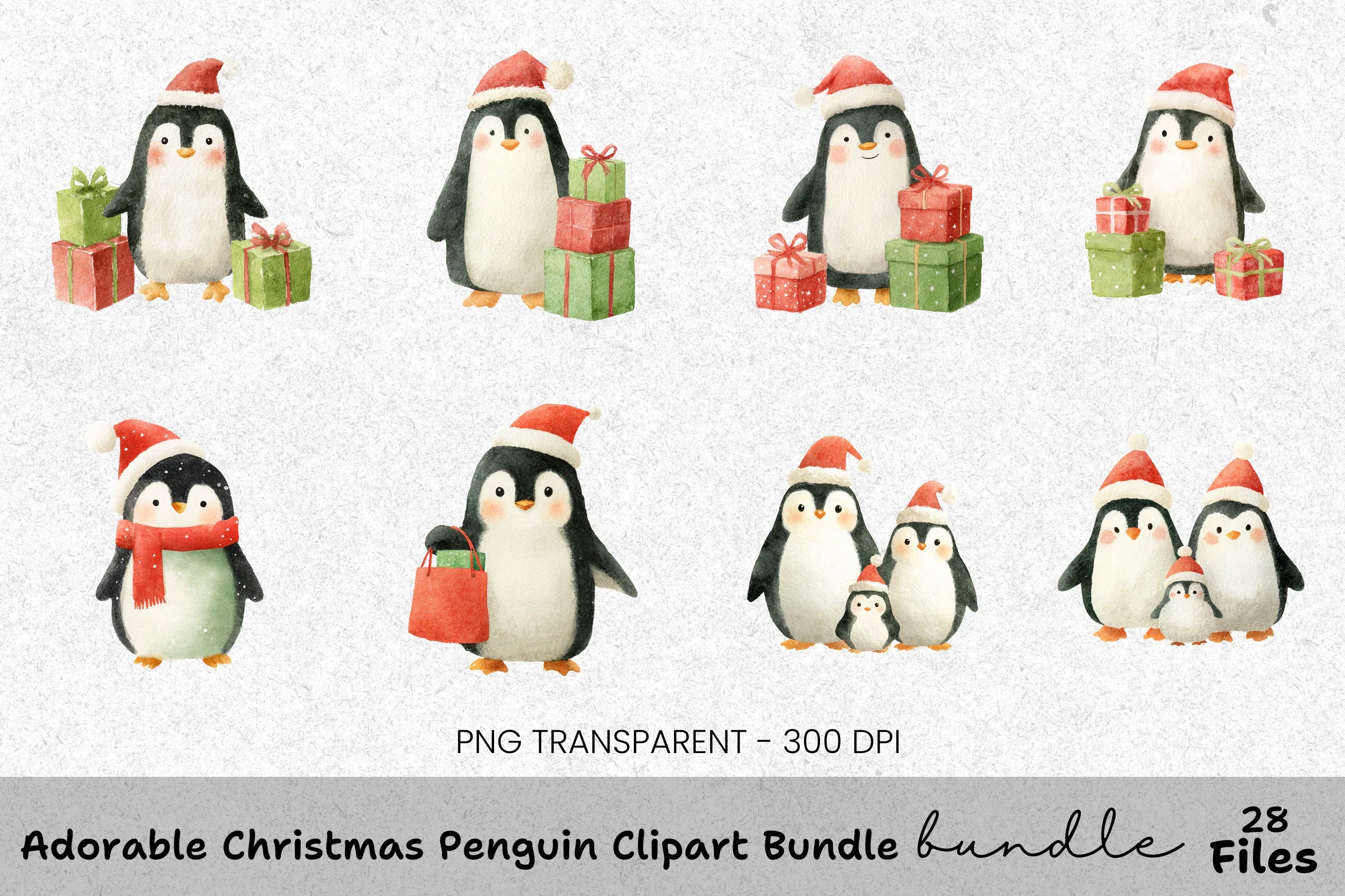 Adorable Christmas Penguin Family Clipart Bundle