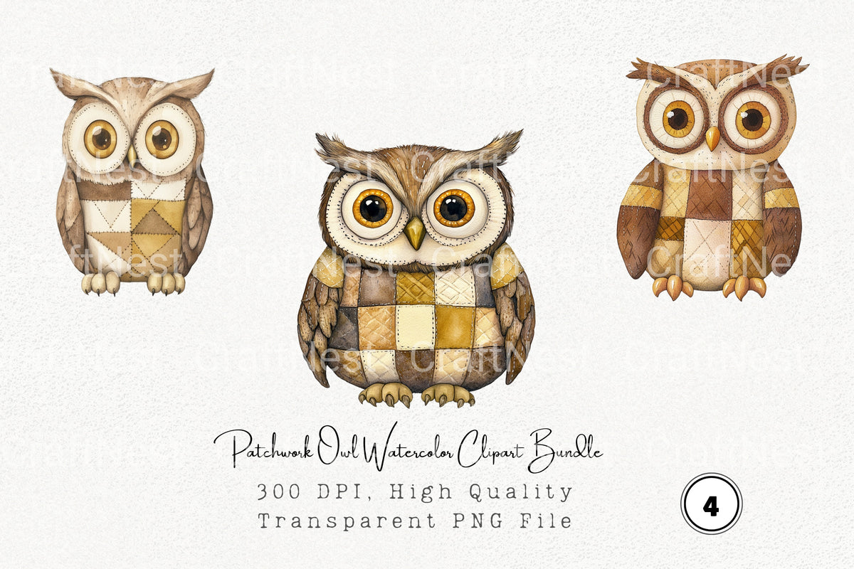 Patchwork Owl Clipart Bundle