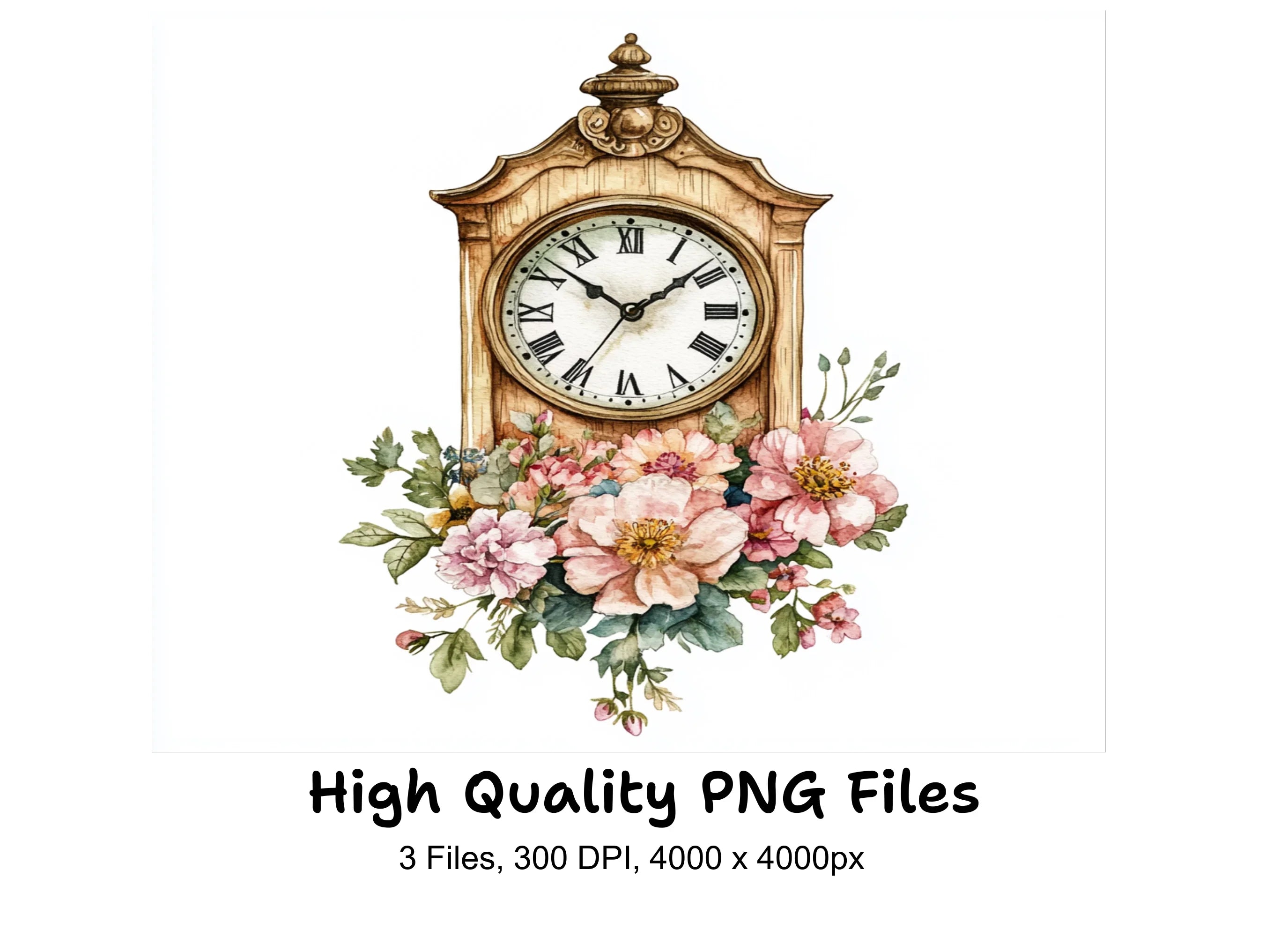 Vintage Floral Clock Clipart Bundle