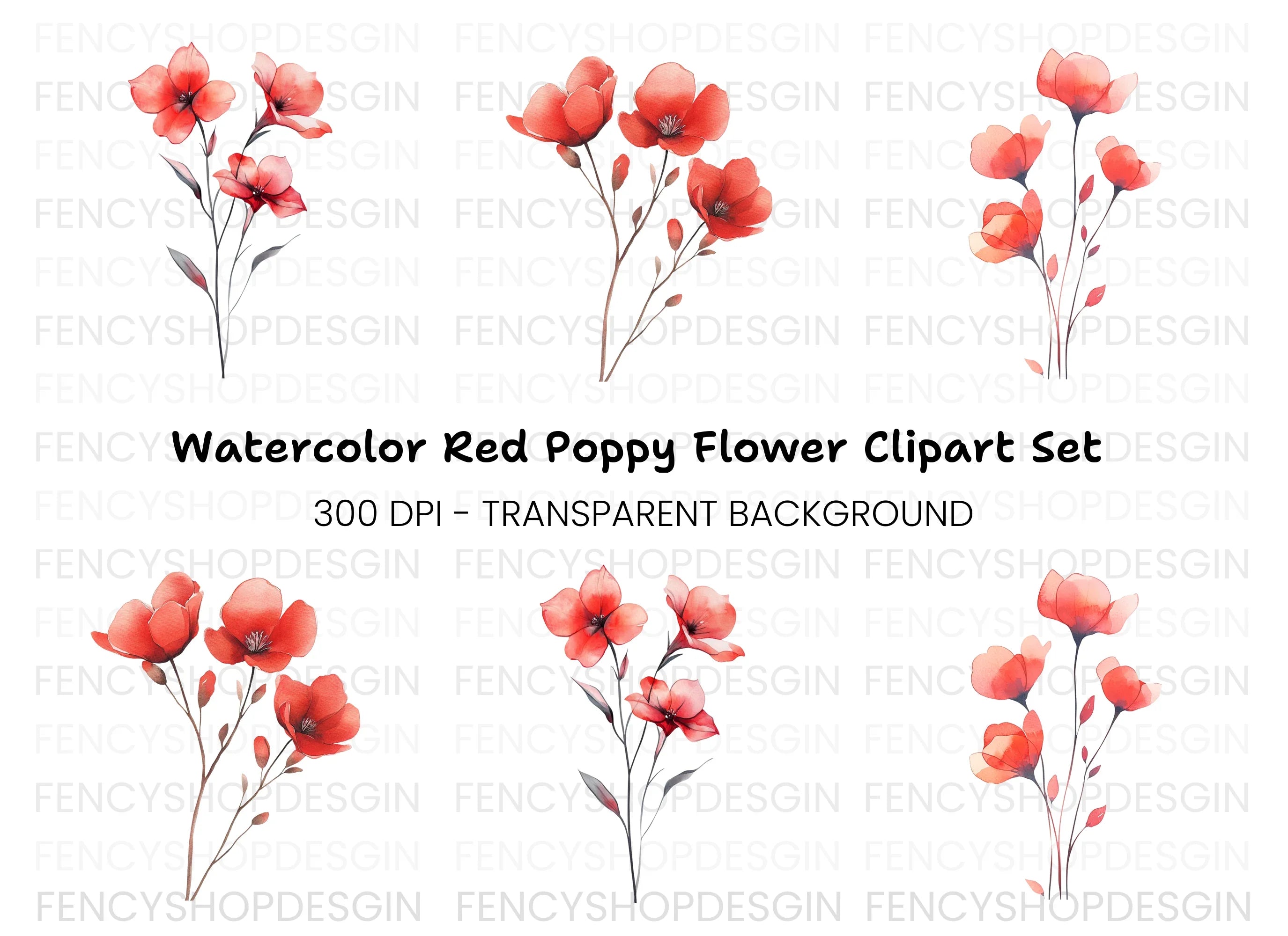 Delicate Red Flowers Clipart Bundle