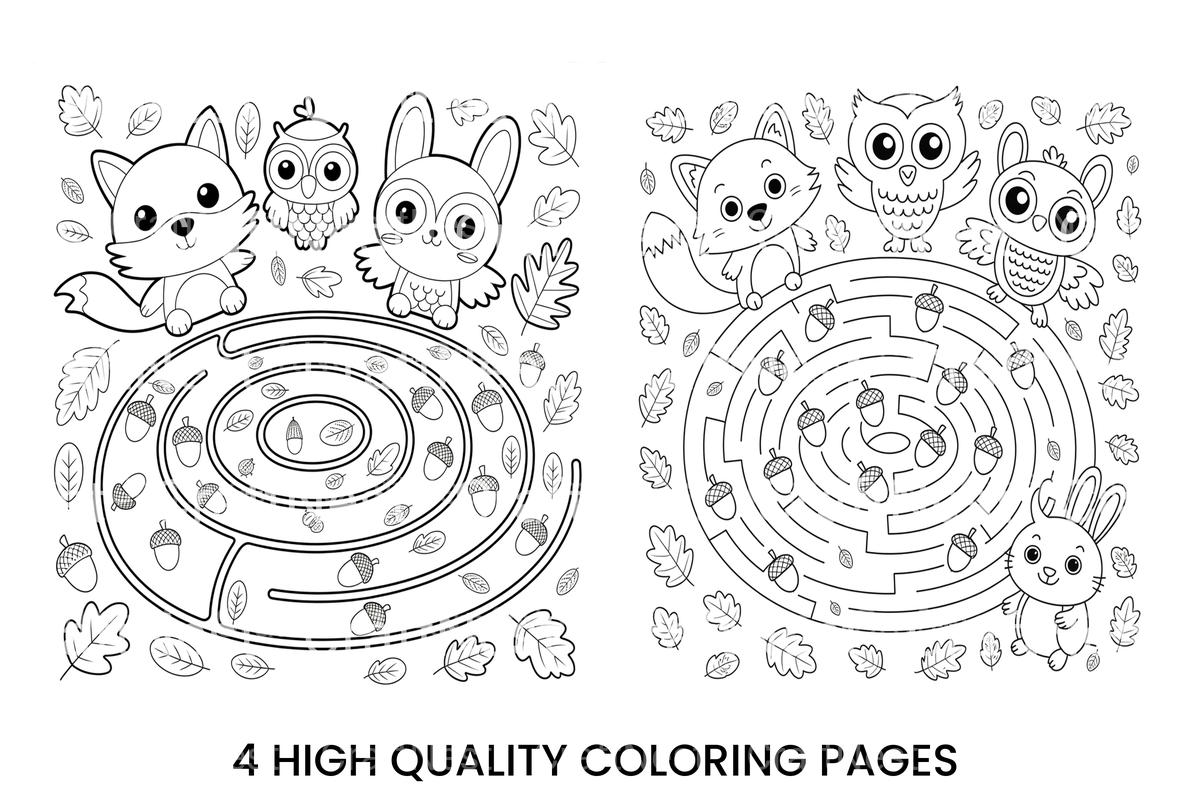 Autumn Forest Animals Maze Coloring Books