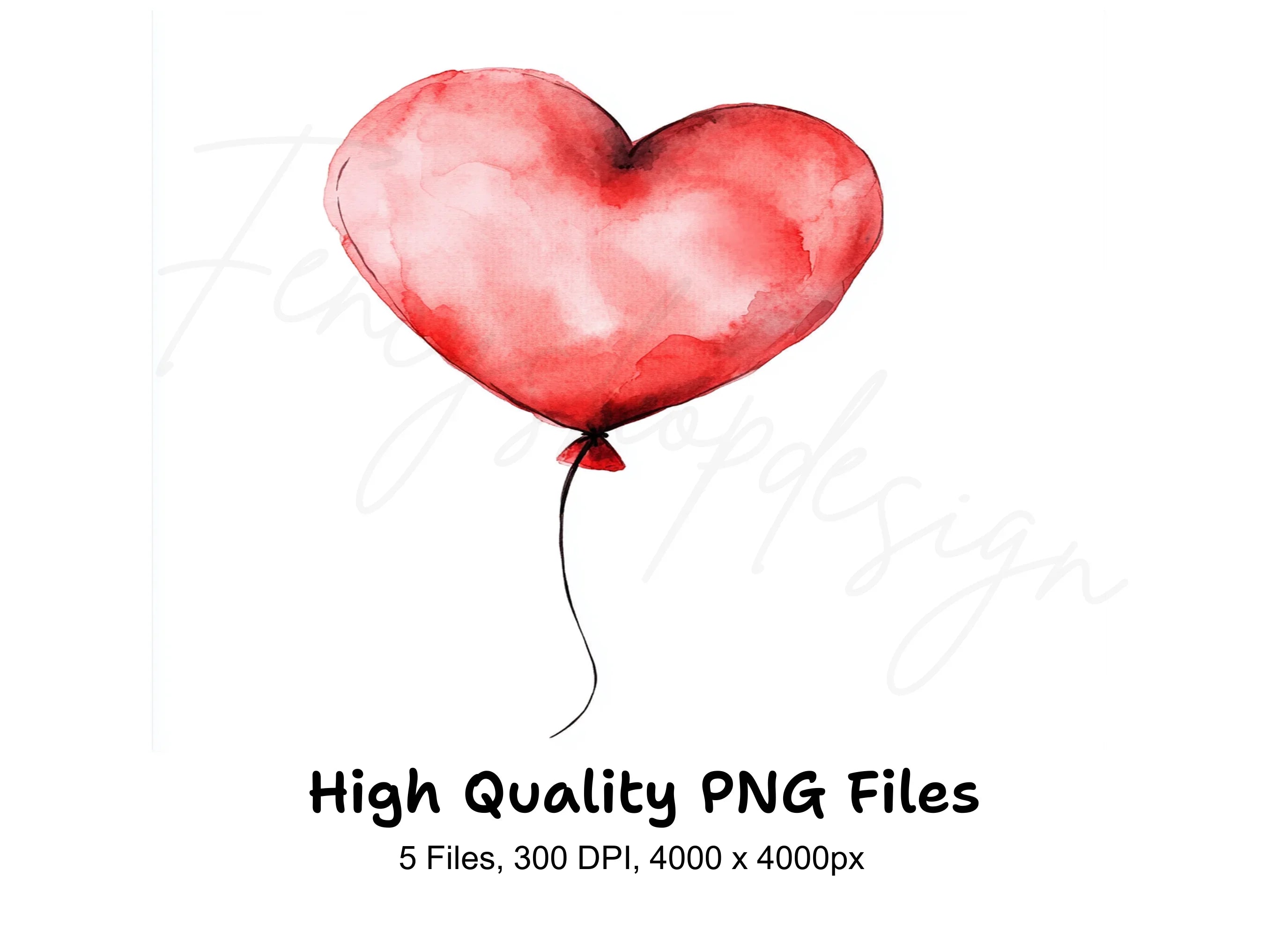 Single Red Heart Balloons Clipart Bundle