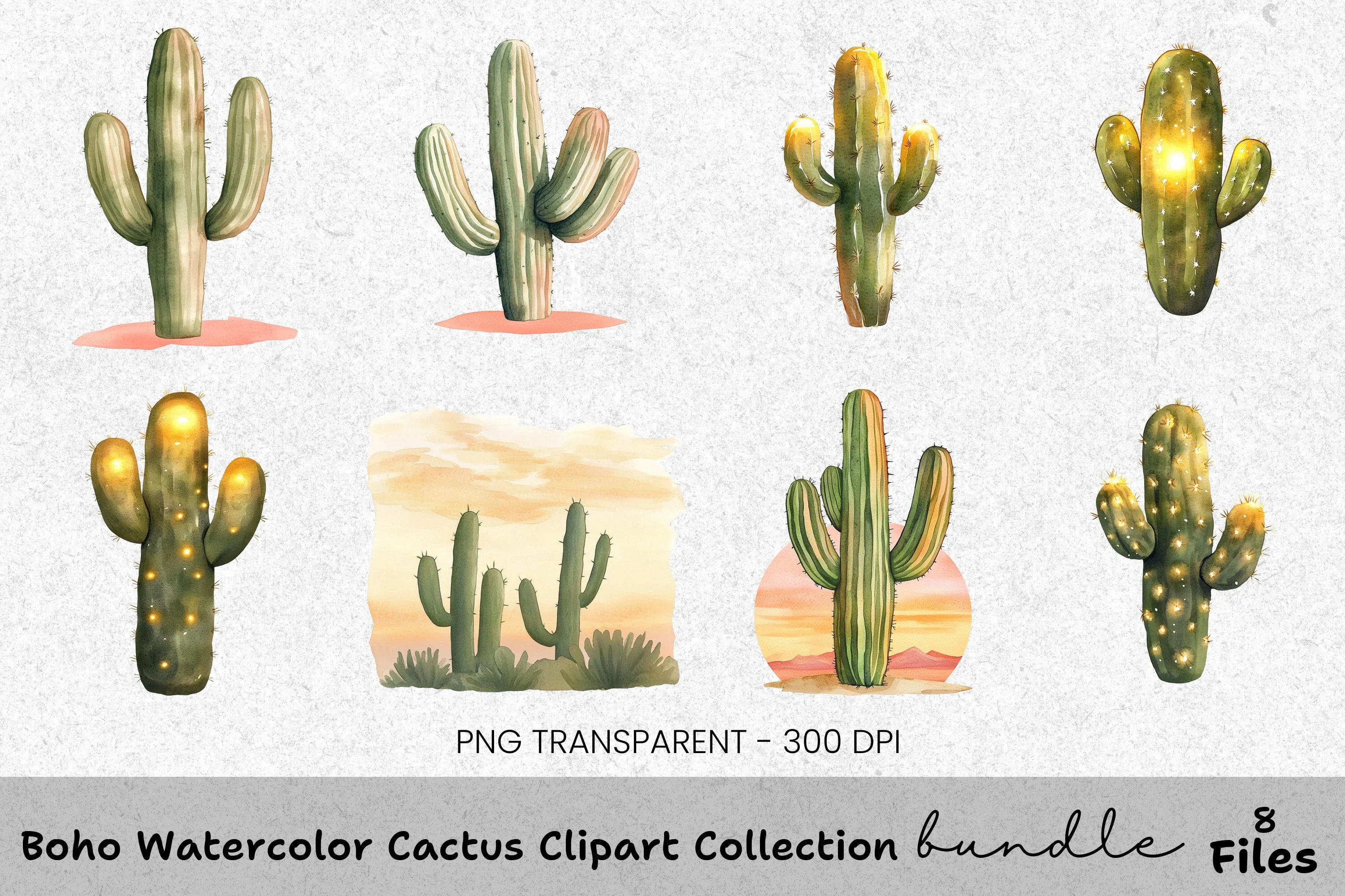 Boho Cactus Clipart Bundle