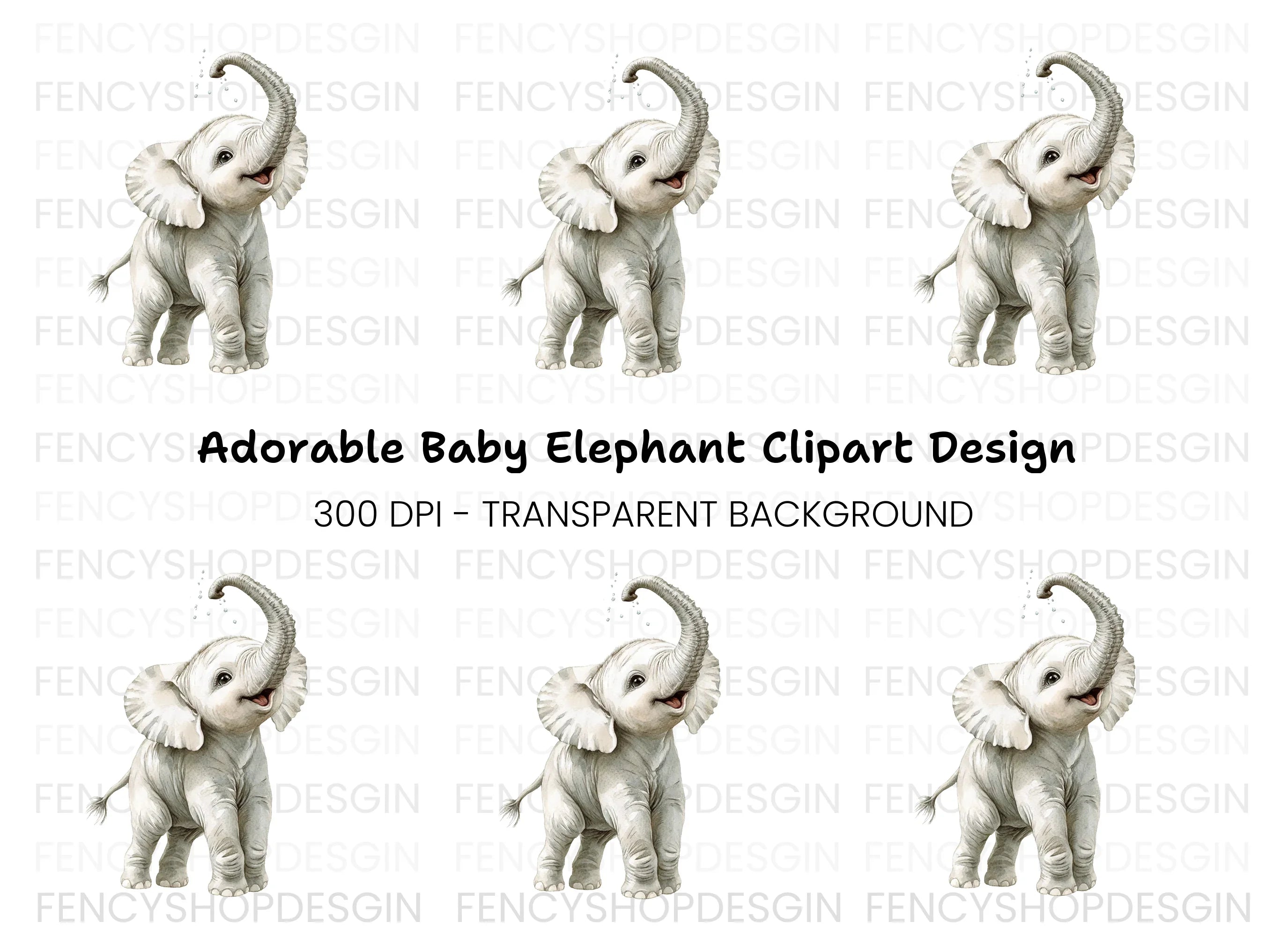 Cute Baby Elephant Clipart Bundle