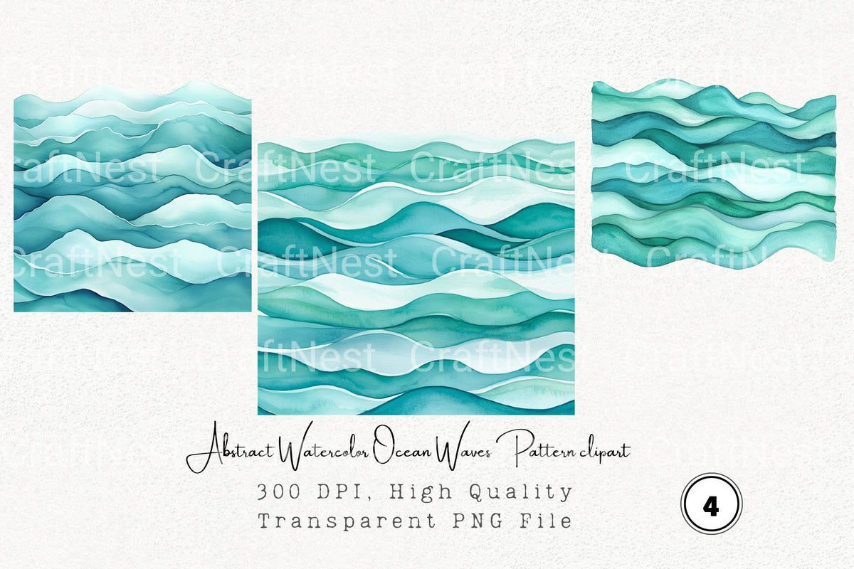 Abstract Ocean Waves Pattern Clipart Bundle
