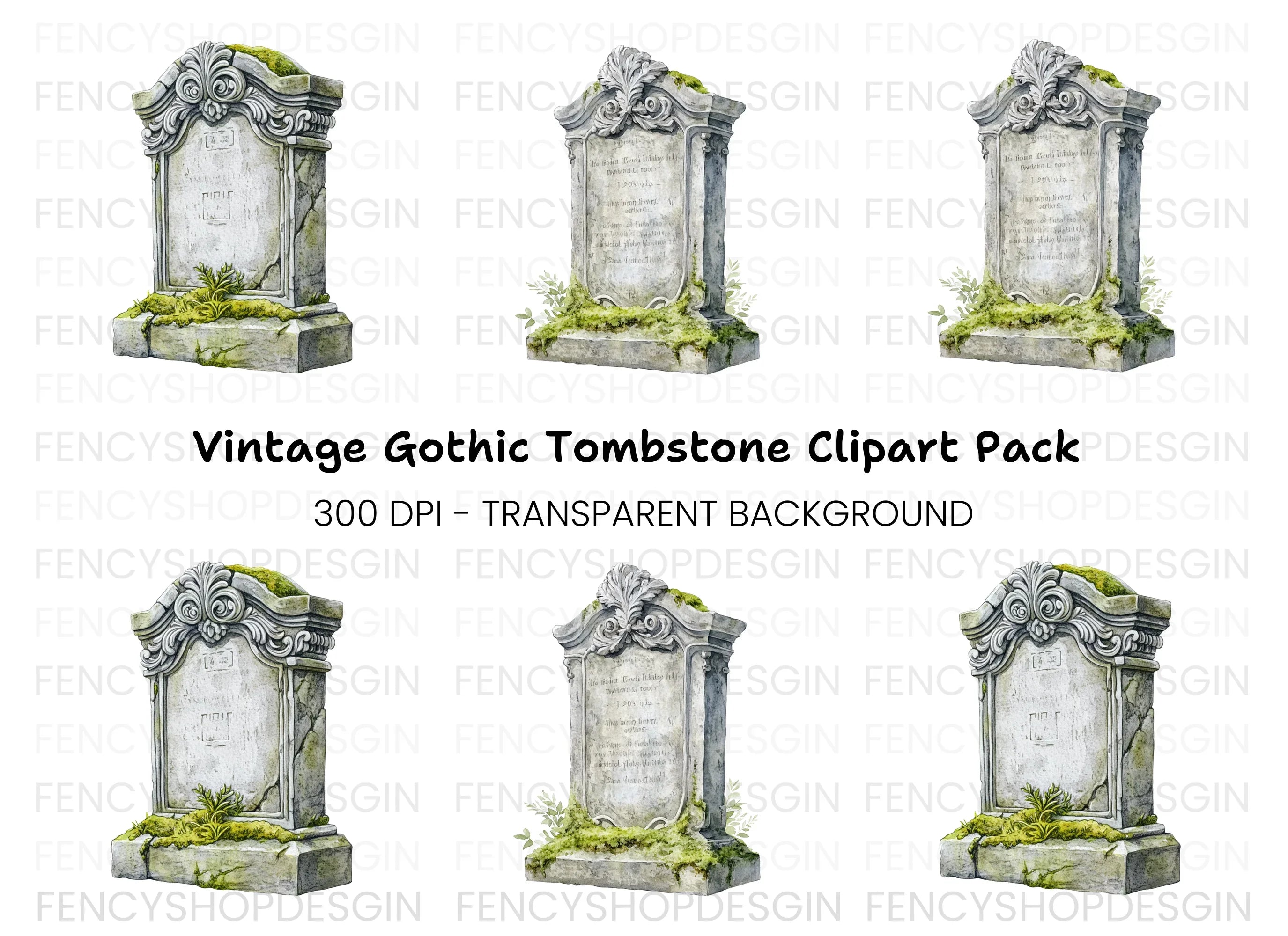 Vintage Gravestones Clipart Bundle