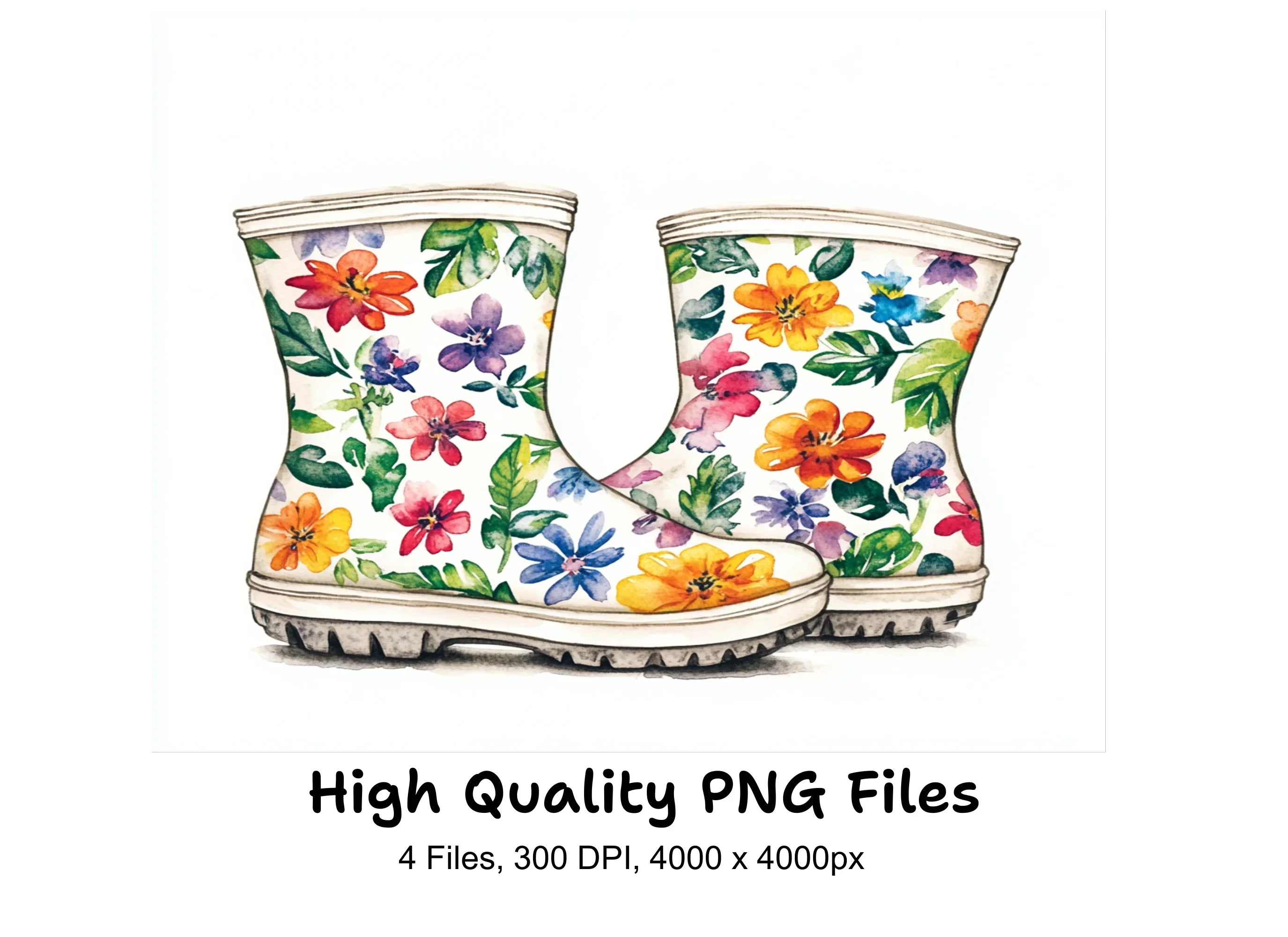 Vibrant Floral Rain Boots Clipart Bundle