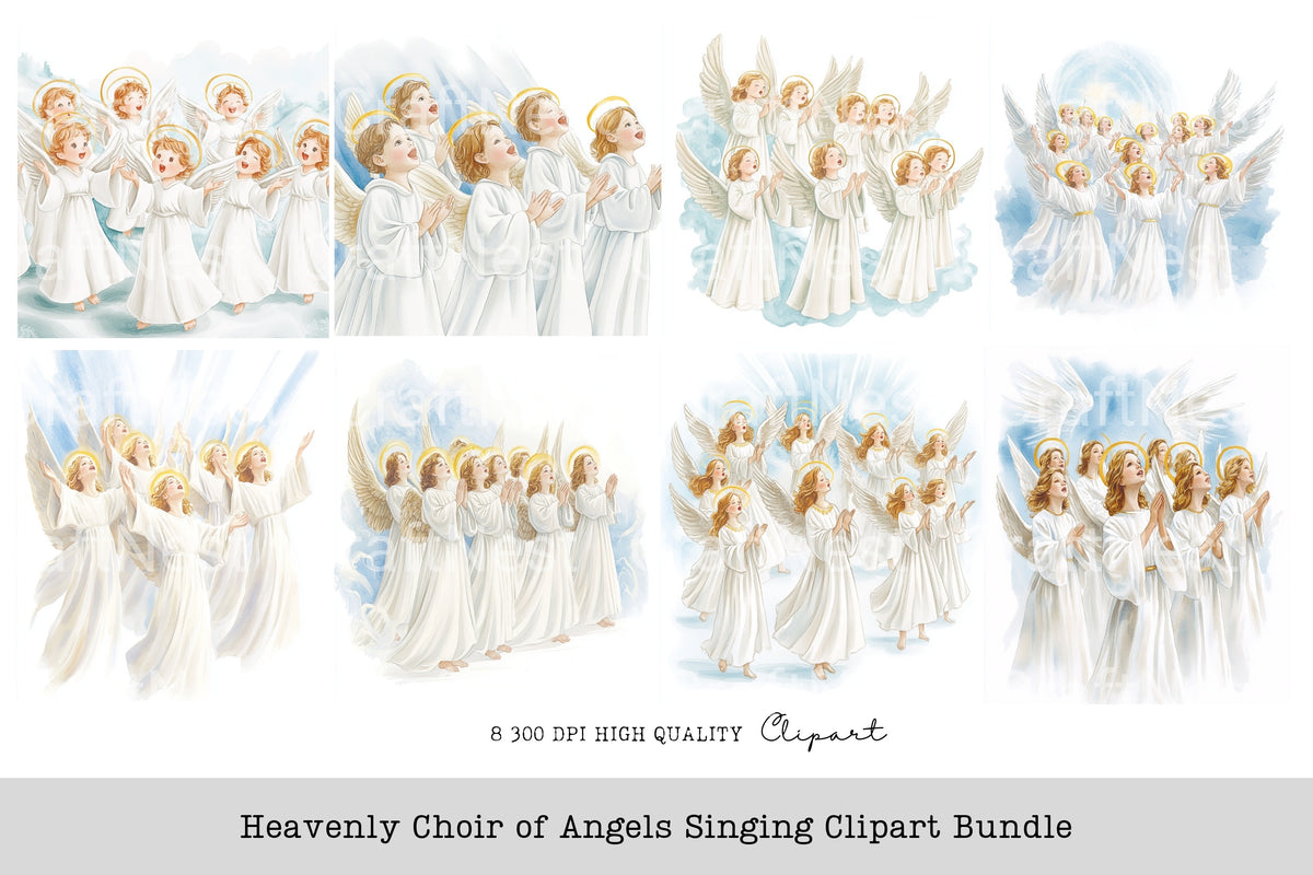 Heavenly Choir Of Angels Singing Clipart Bundle