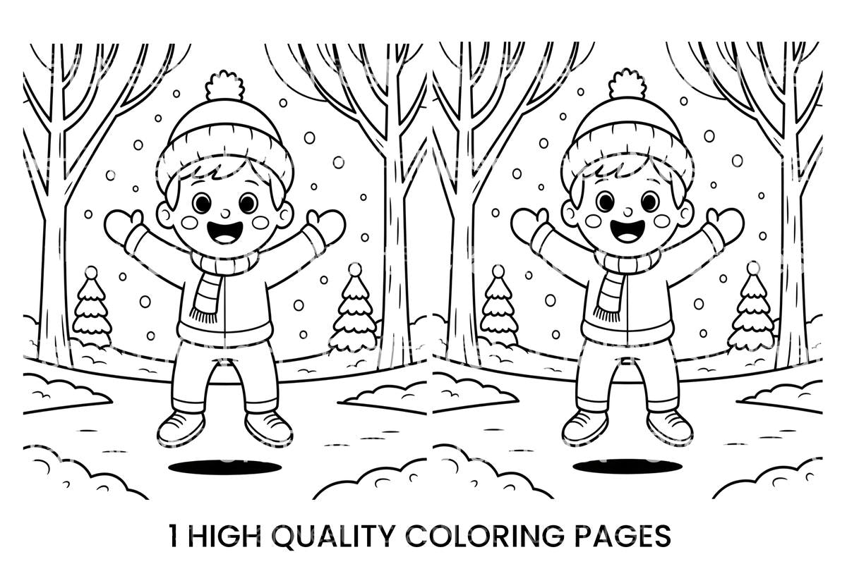 Happy Boy in Winter Forest Coloring Books
