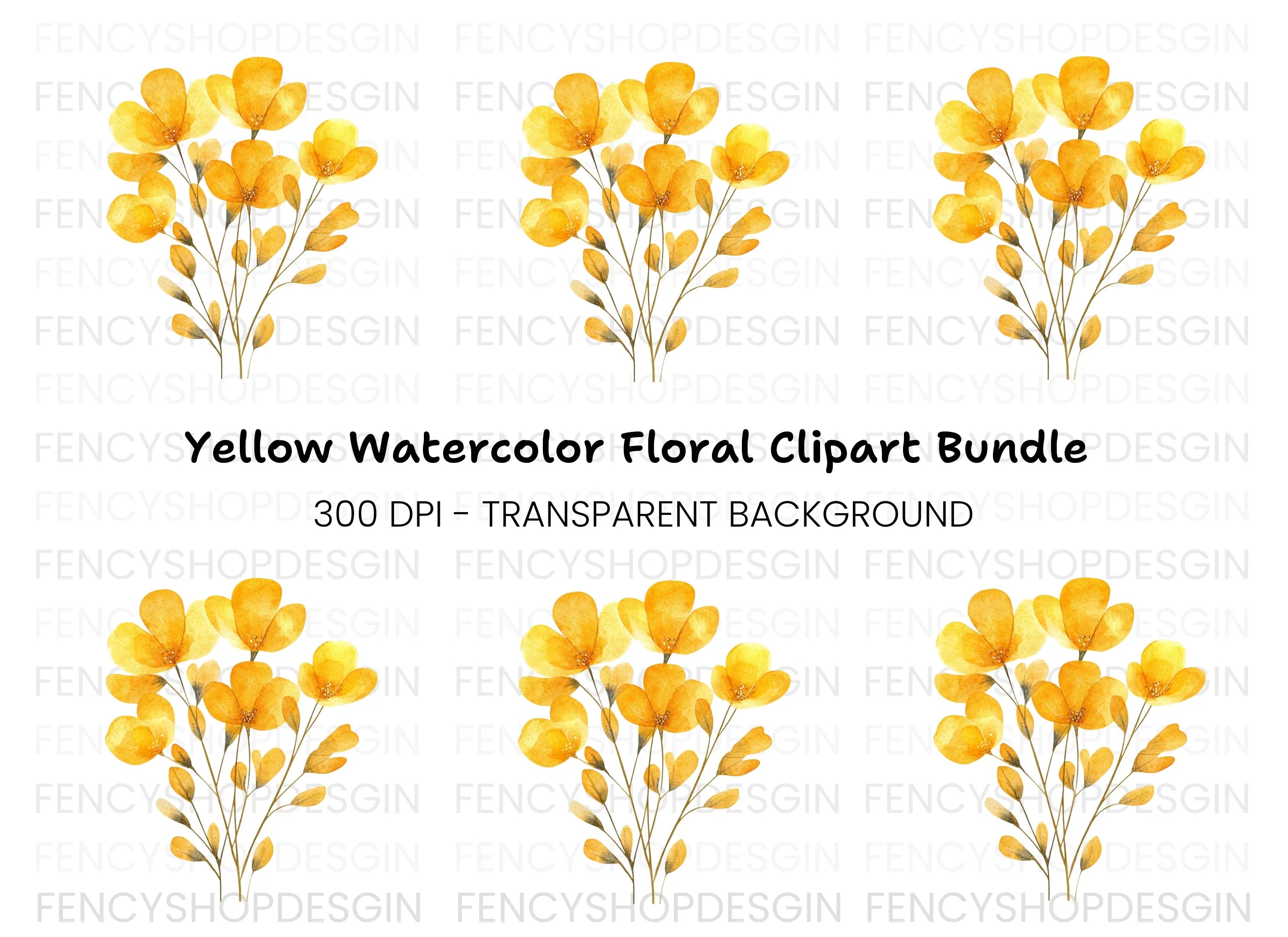 Elegant Yellow Floral Bouquet Clipart Bundle