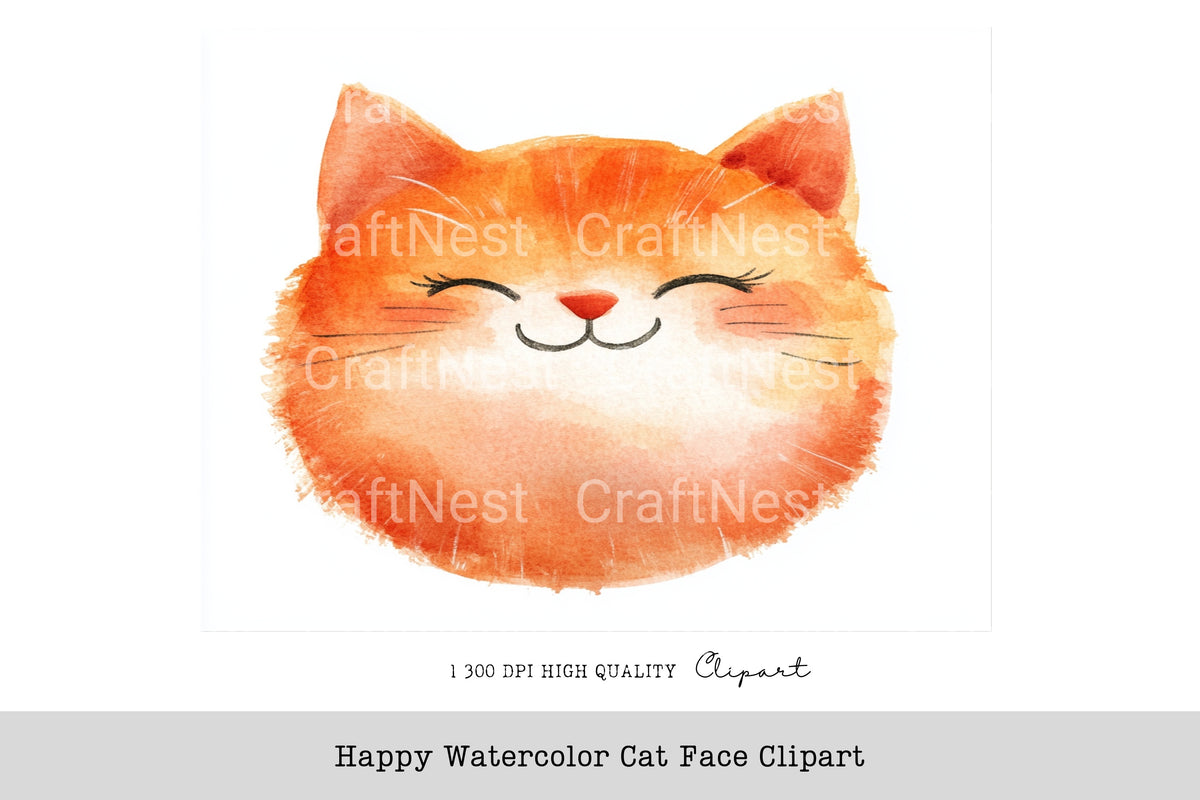 Happy Cat Face Clipart Bundle