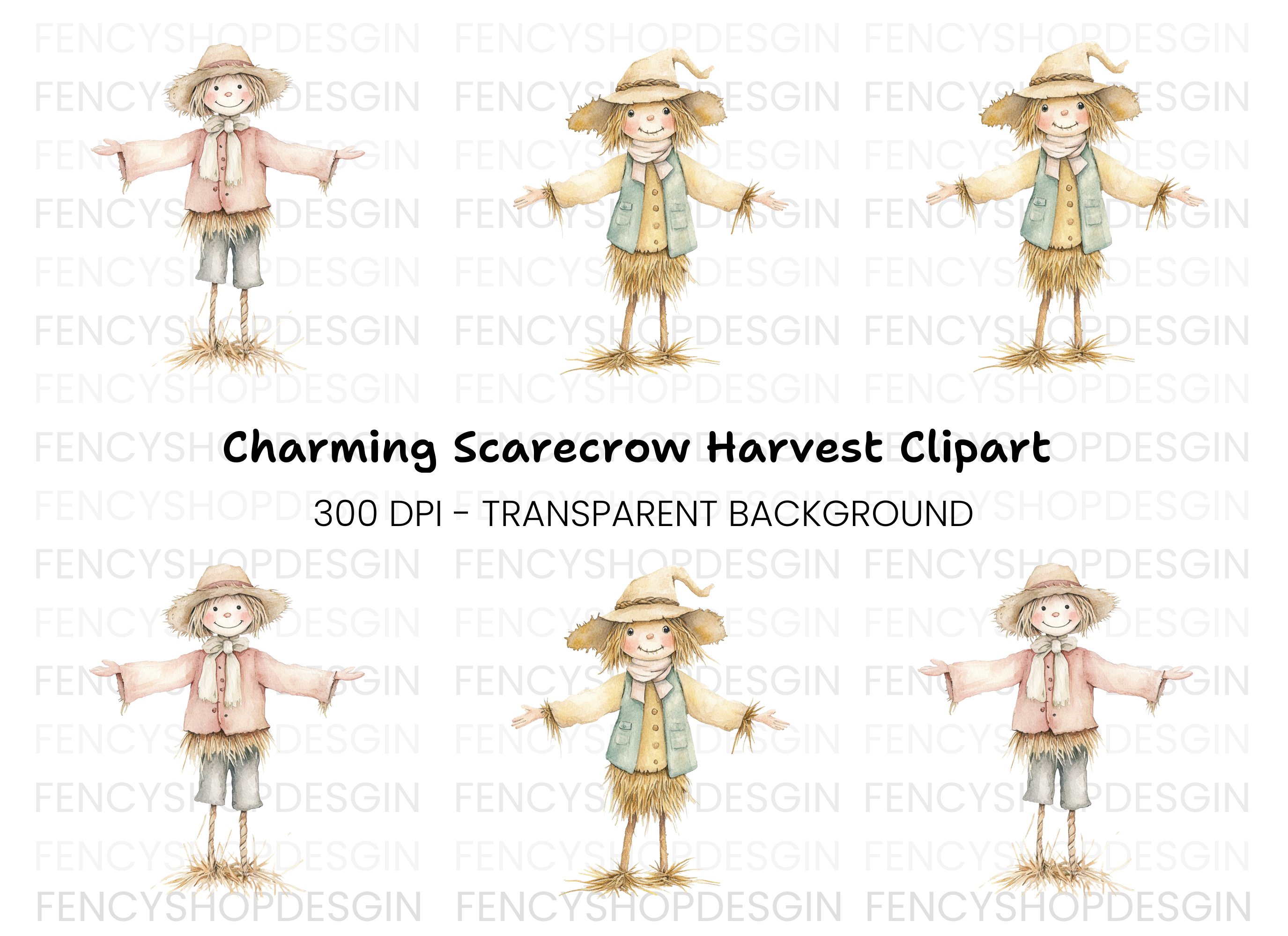 Adorable Scarecrow Duo Clipart Bundle